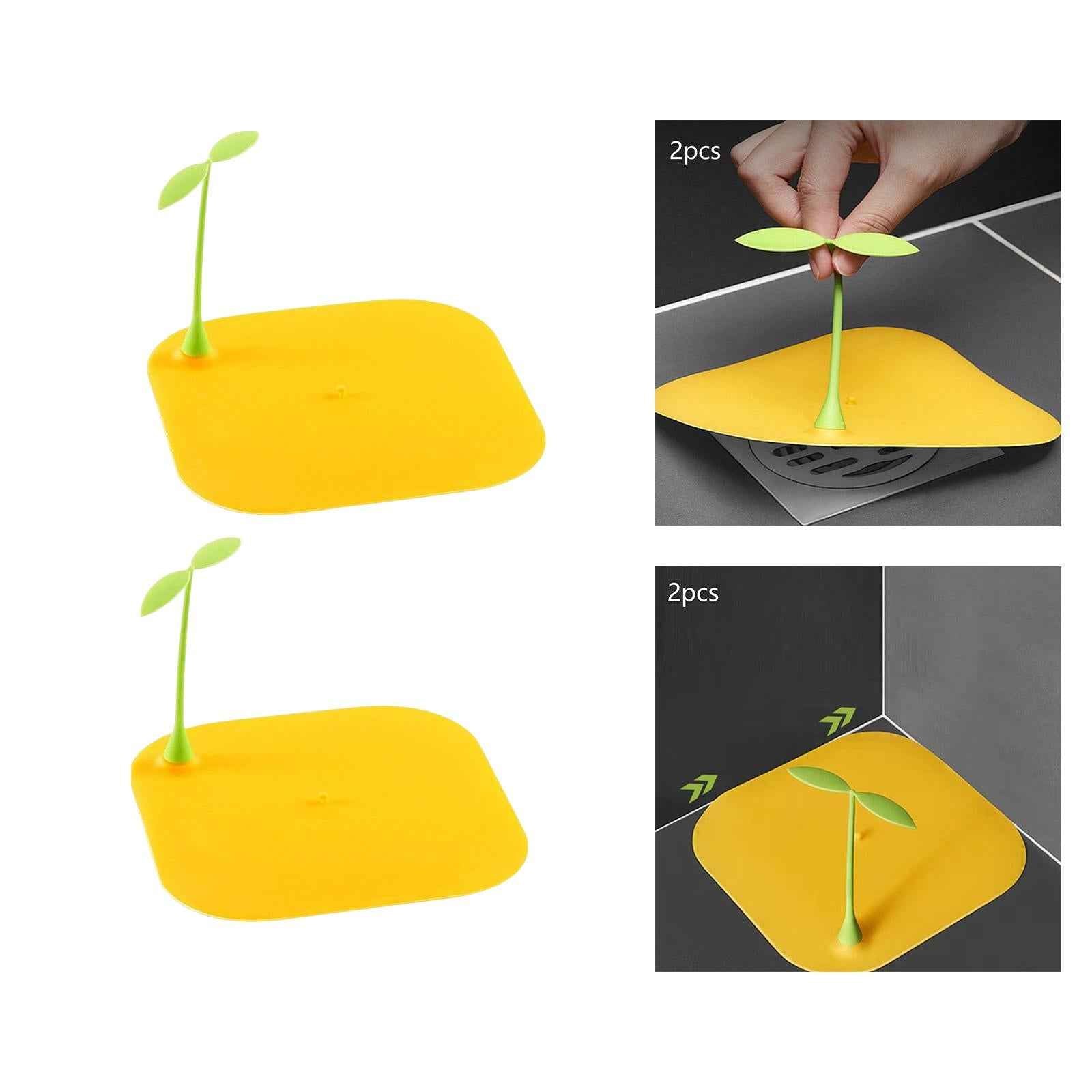 2pcs Drain Pad Floor Drain Cover Deodorant for Kitchen Shower Laundry Yellow