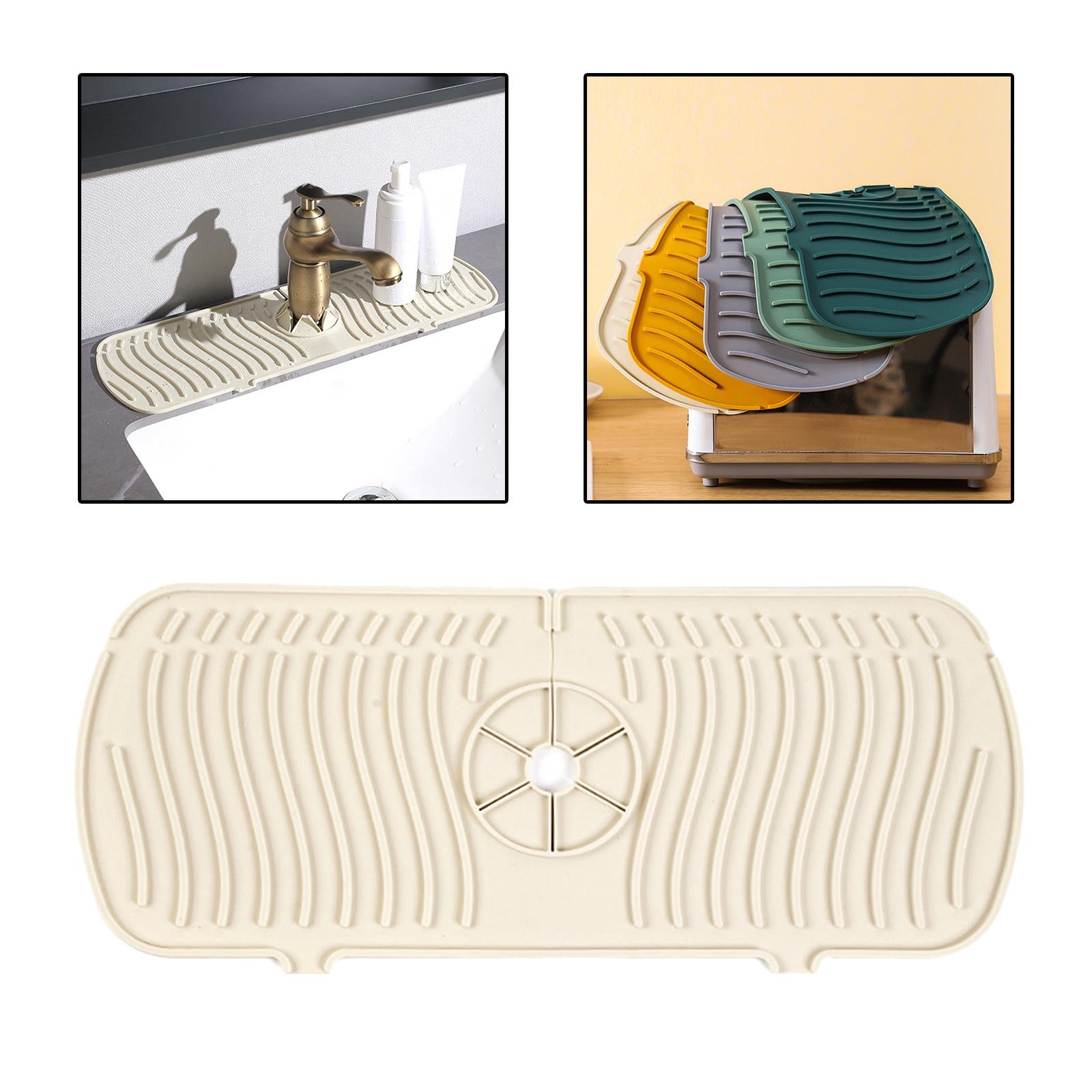 2xSilicone Faucet Absorbent Pads Washable Dish Drying Organizer Guard Beige