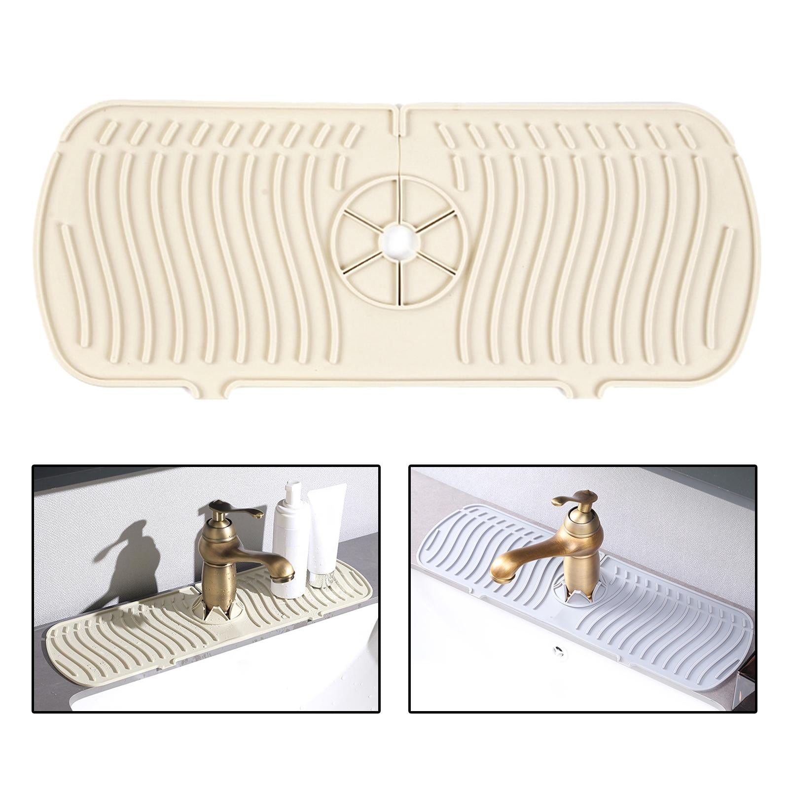 2xSilicone Faucet Absorbent Pads Washable Dish Drying Organizer Guard Beige