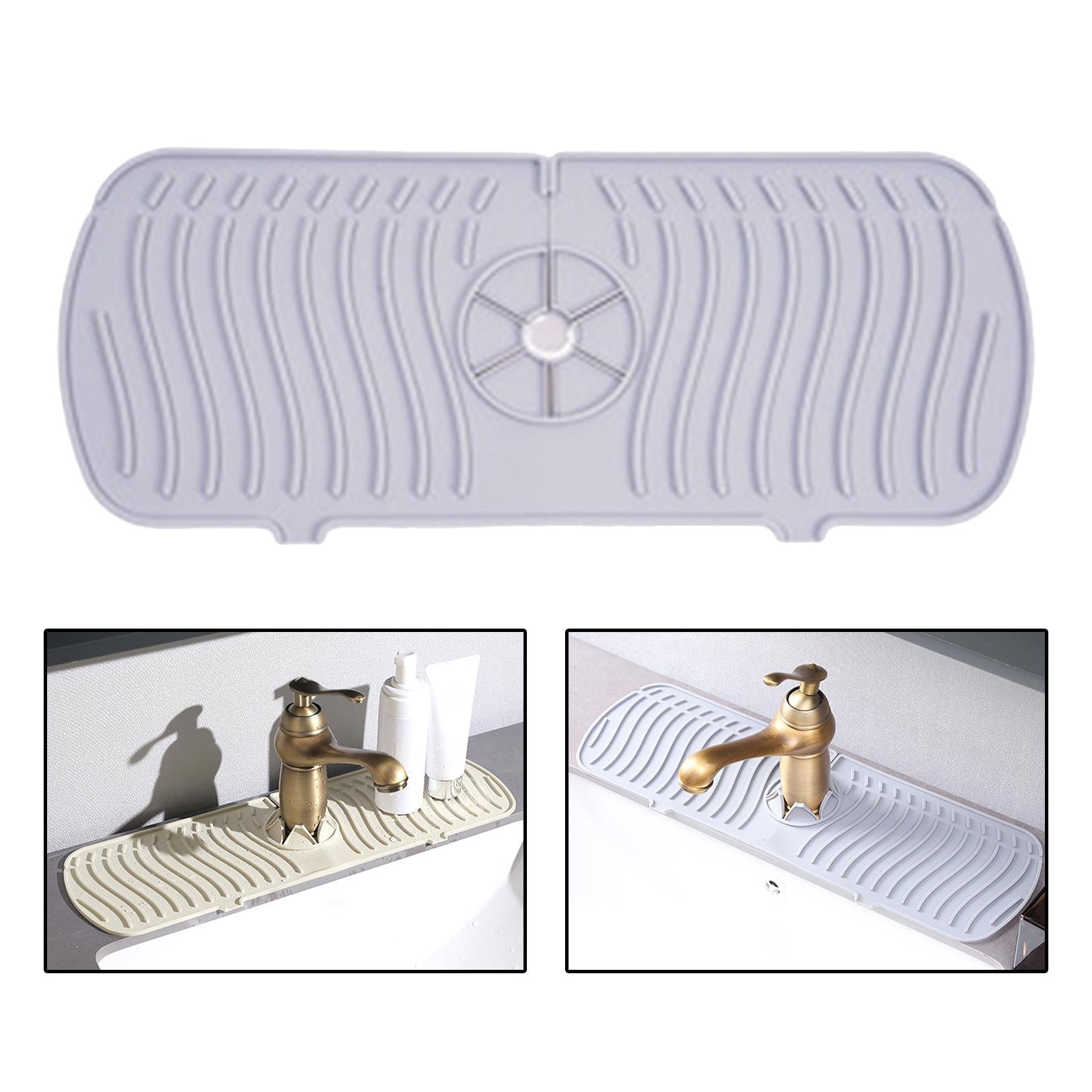 2xSilicone Faucet Absorbent Pads Washable Dish Drying Organizer Guard Gray