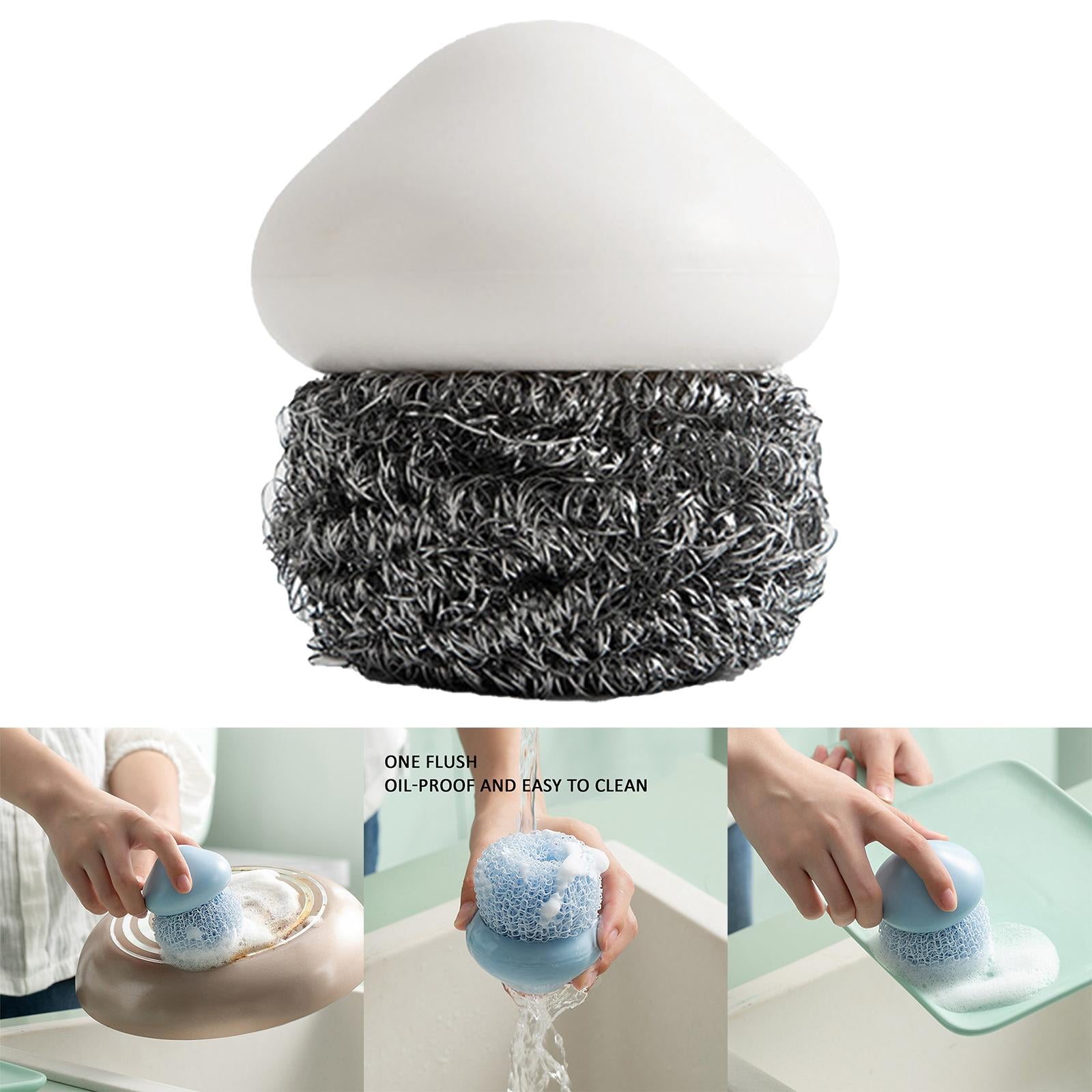 4xDurable Dish Cleaning Ball Kitchen Cleaning Brush for Cleaning Bowl Dish Steel Wire White