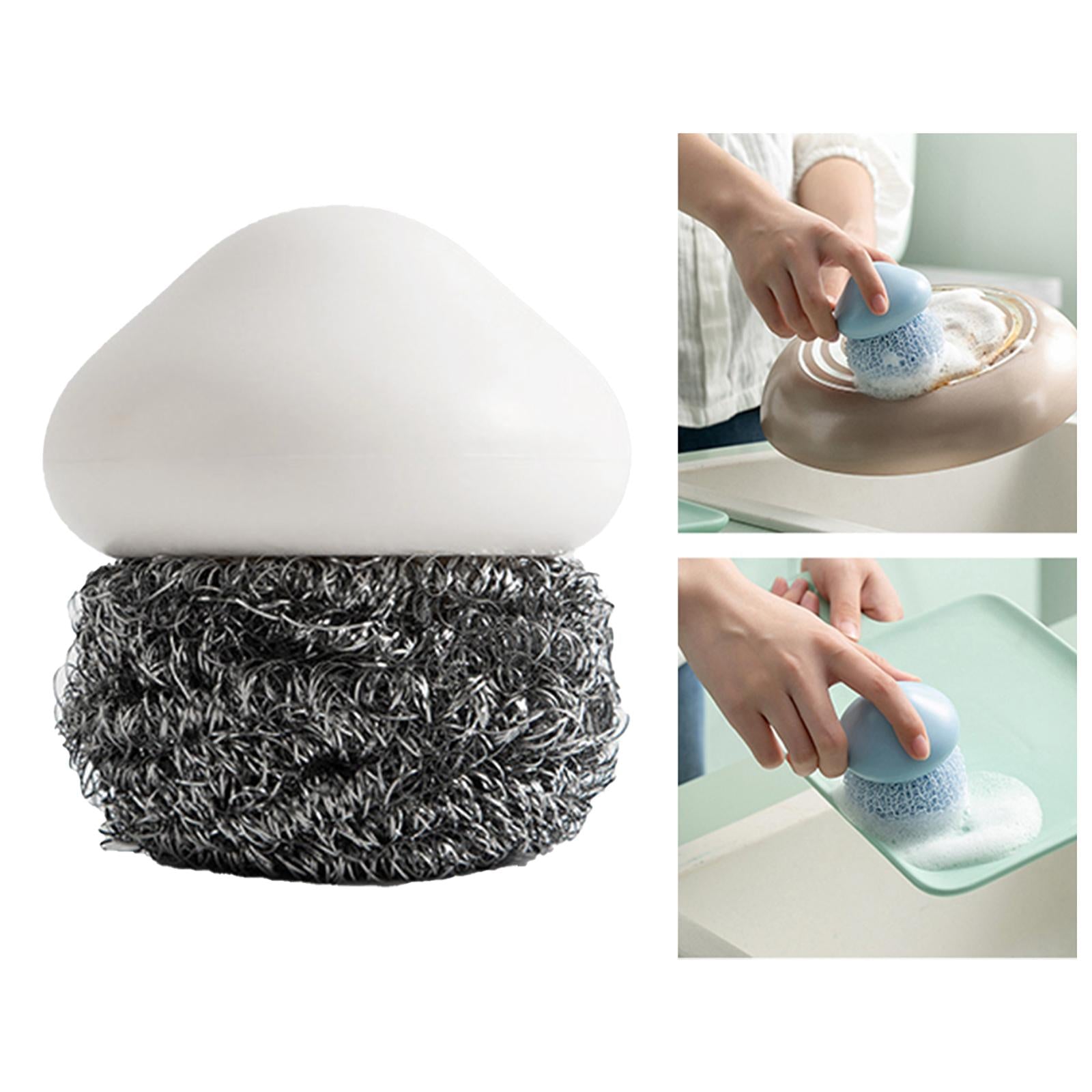 3xDurable Dish Cleaning Ball Kitchen Cleaning Brush for Cleaning Bowl Dish Steel Wire White