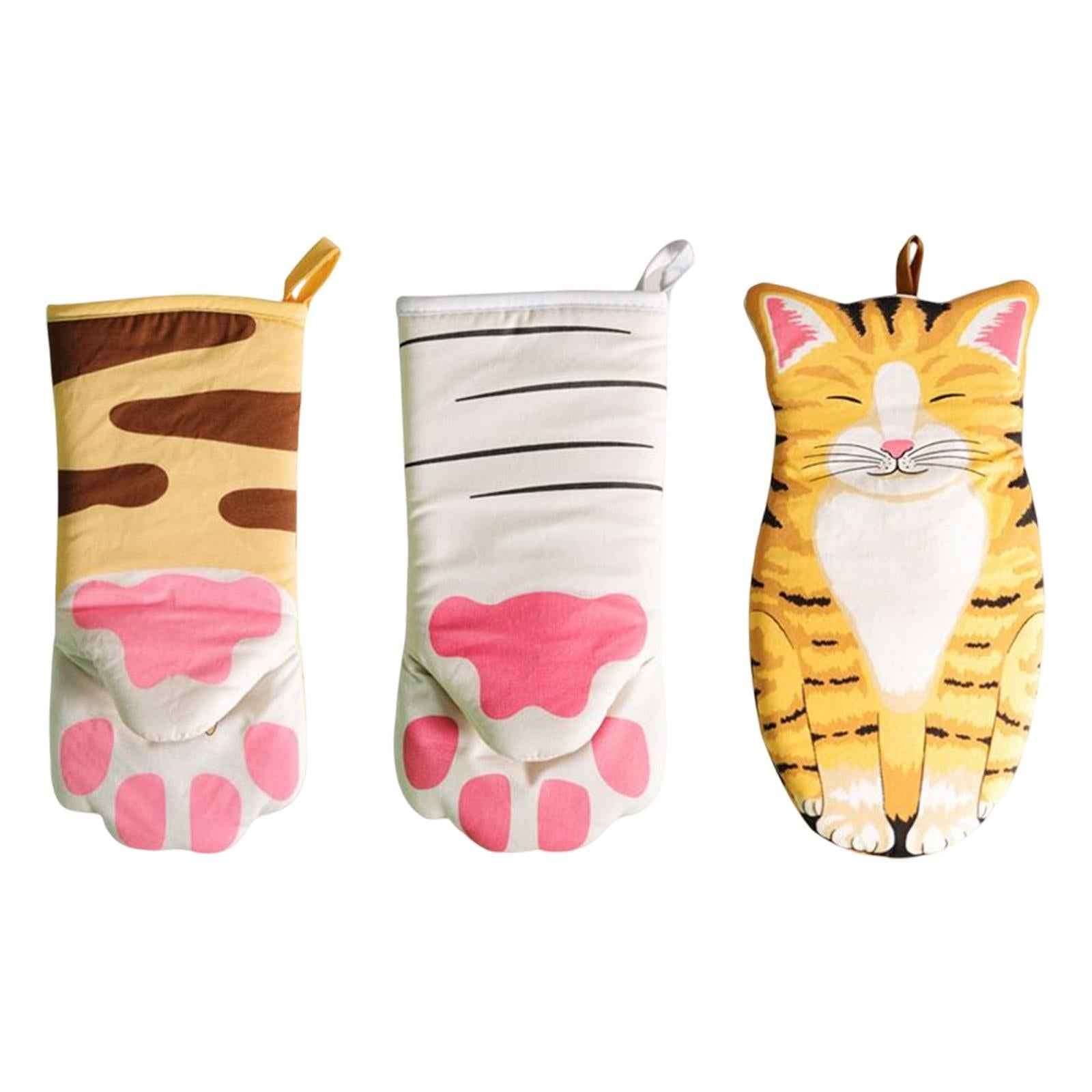 Microwave Oven Gloves Cat Shaped Portable Cozy for BBQ Household Baking A
