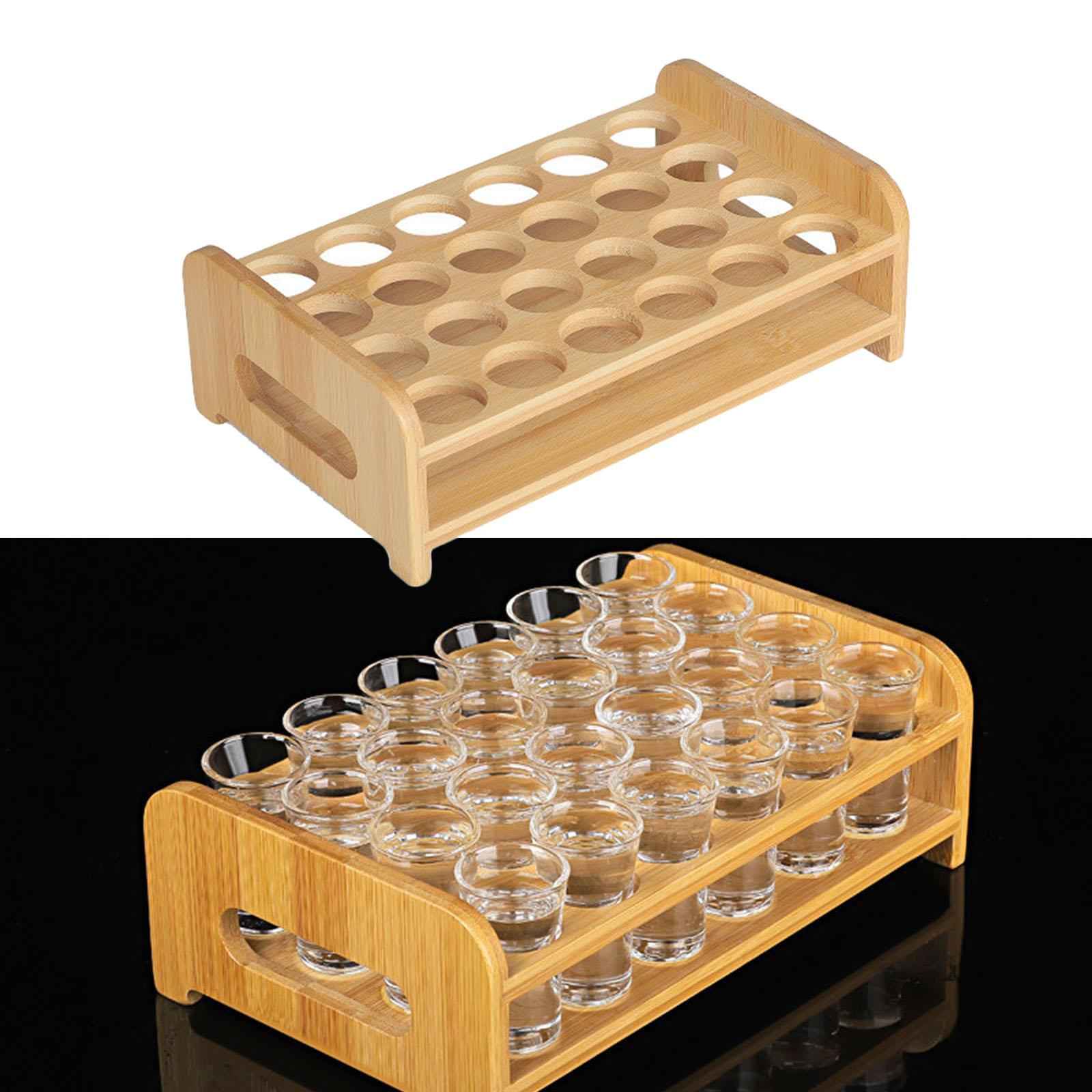 Wooden Glass Holder Mug Organizer Serving Holder Cup Rack for Bar Hotel Events 24 Holes
