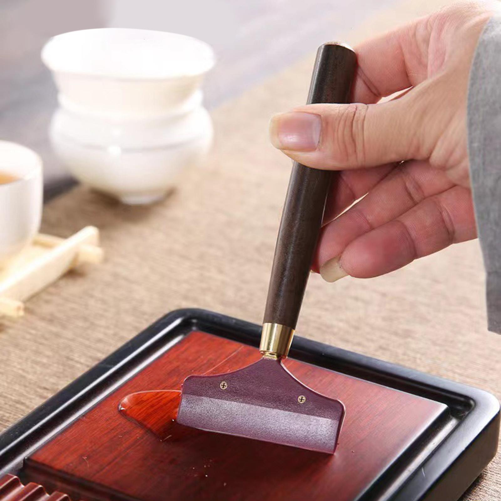4xWiper Tea Scraper Wood Tray Cleaning Tool for Household Ceremony Bedroom S Short Handle A