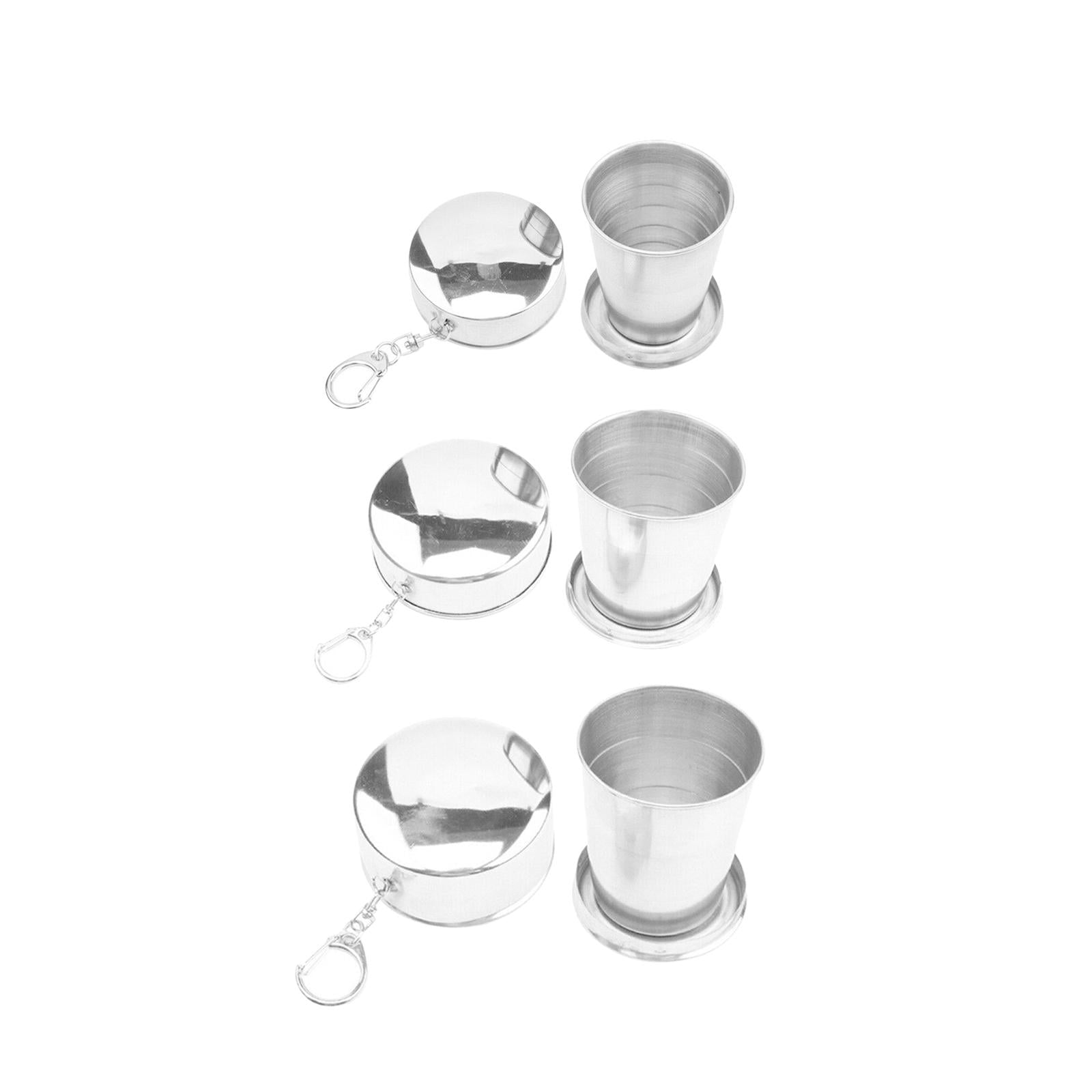 2xCamping Folding Cup with Keychain Telescopic Mug Stainless Steel Camping Mug S