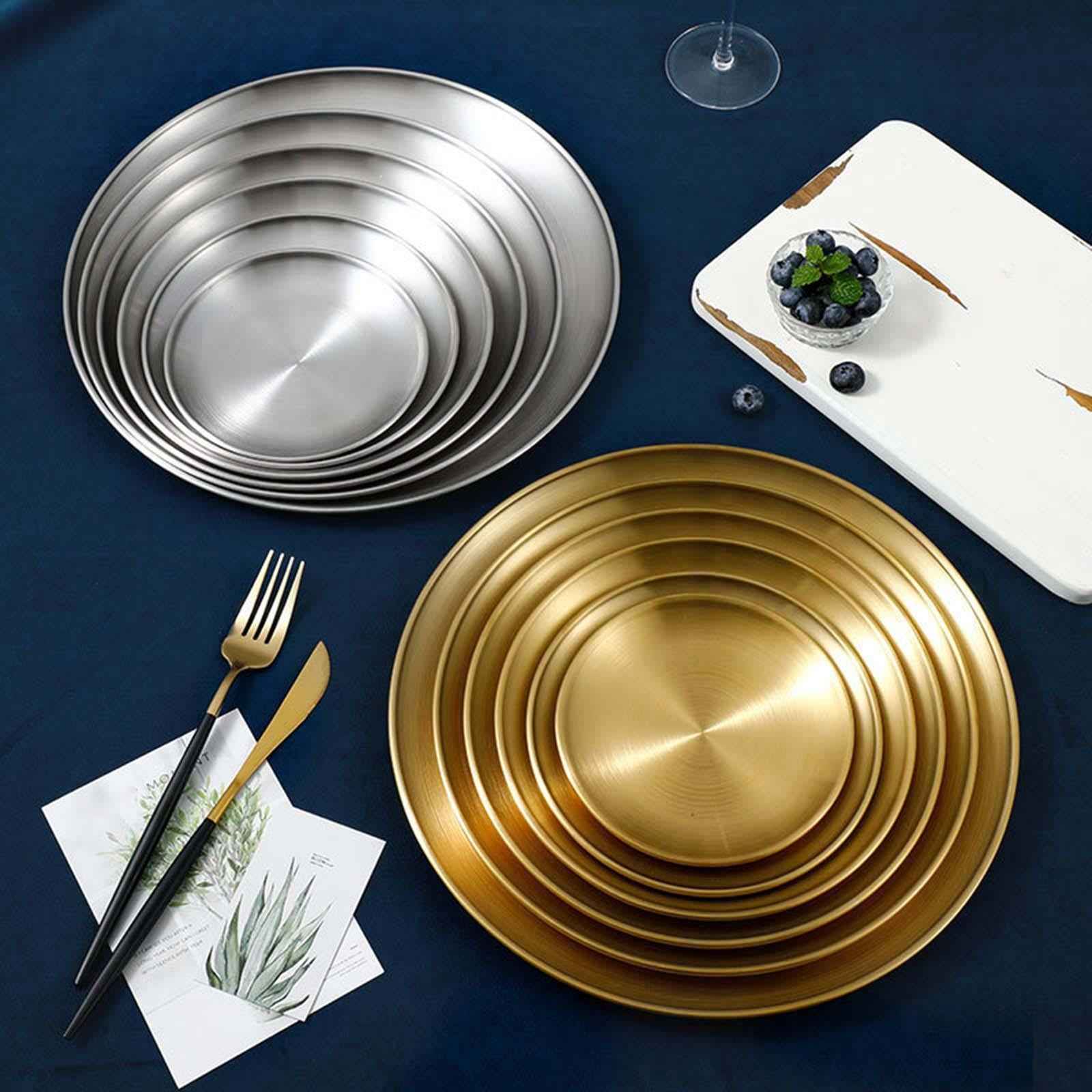 Stainless Steel Dinner Plates Reusable Serving Plate for Party Dessert Hotel gold 14cm