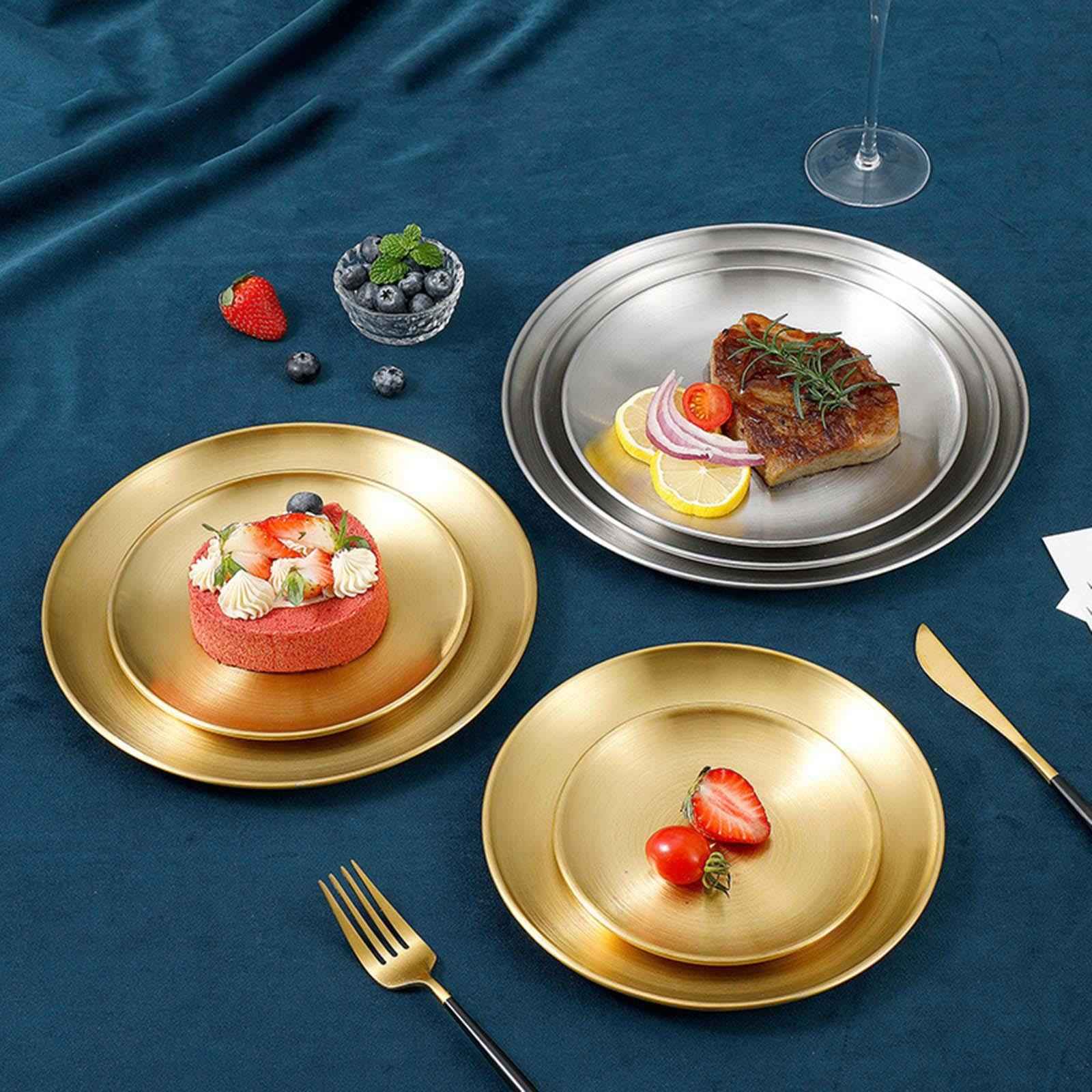 Stainless Steel Dinner Plates Reusable Serving Plate for Party Dessert Hotel gold 14cm
