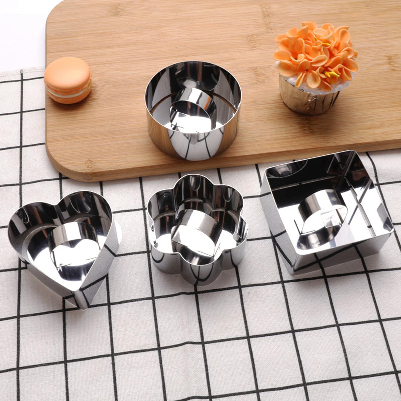 4xCupcake Mousse Rings Stainless Steel Baking Dish for Muffins Cookie Pancakes Round