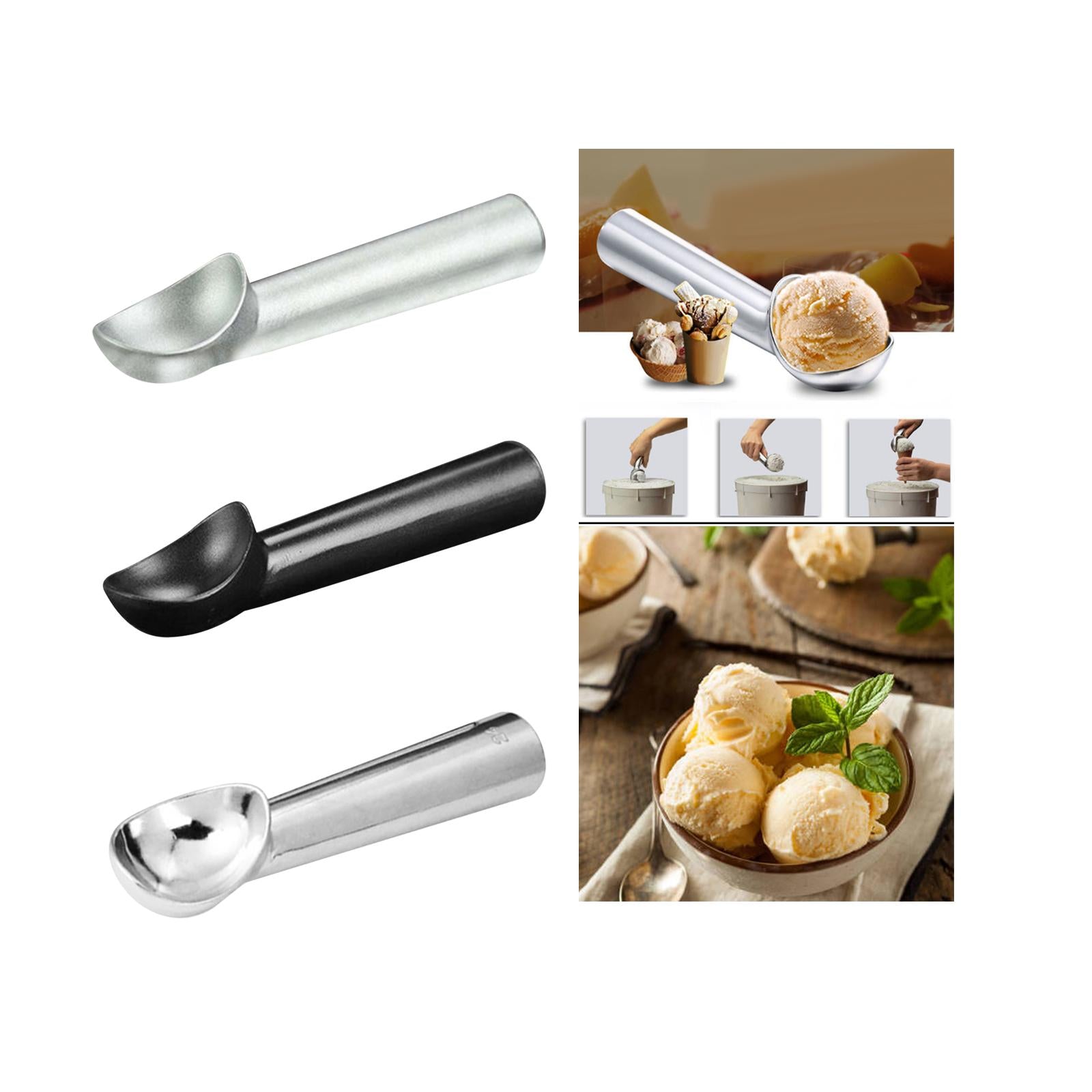 3xIce Cream Scoop Modern Cookie Spoon Durable for Home Dessert Shop Restaurant Grey