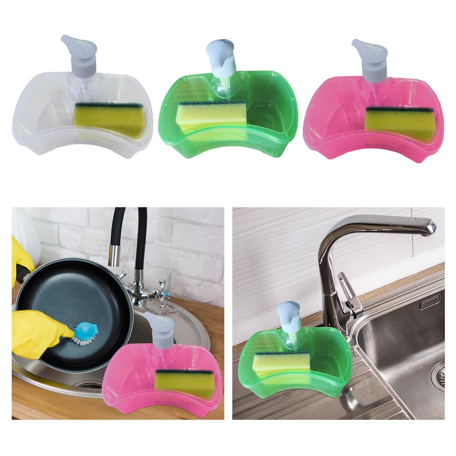 2xSoap Dispenser and Scrubber Holder Soap Liquid Pump Bottle for Bathroom Home Transparent