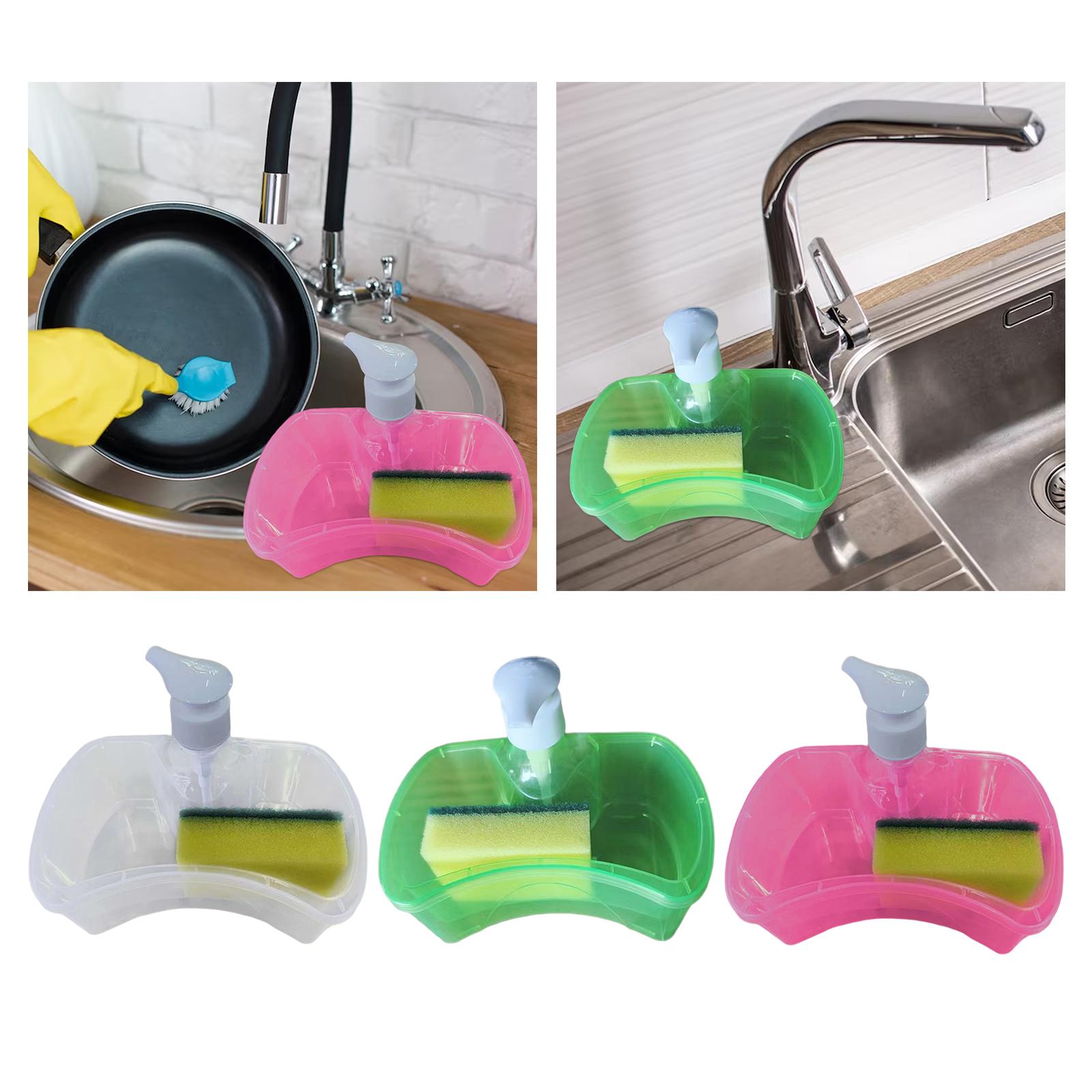 4xSoap Dispenser and Scrubber Holder Soap Liquid Pump Bottle for Bathroom Home Transparent