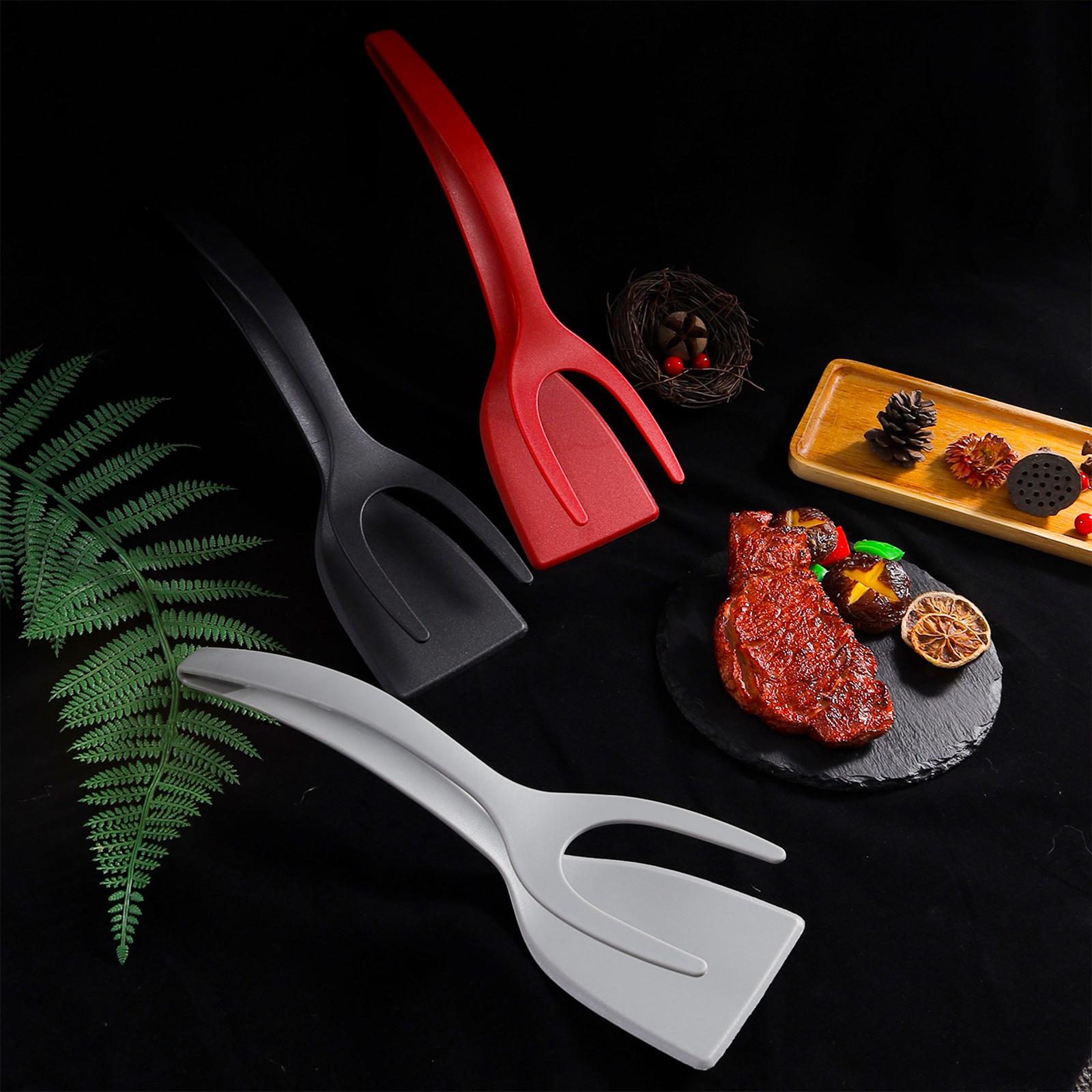 2xFood Clip Cooking Tool Nonstick Fried Egg Turner for Frying Turning Flipping gray