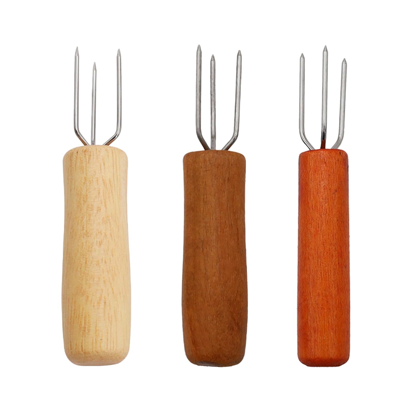 4xCorn Holder BBQ Cooking with Wood Handle Fruit Forks Corn on The COB Holder Oak Handle