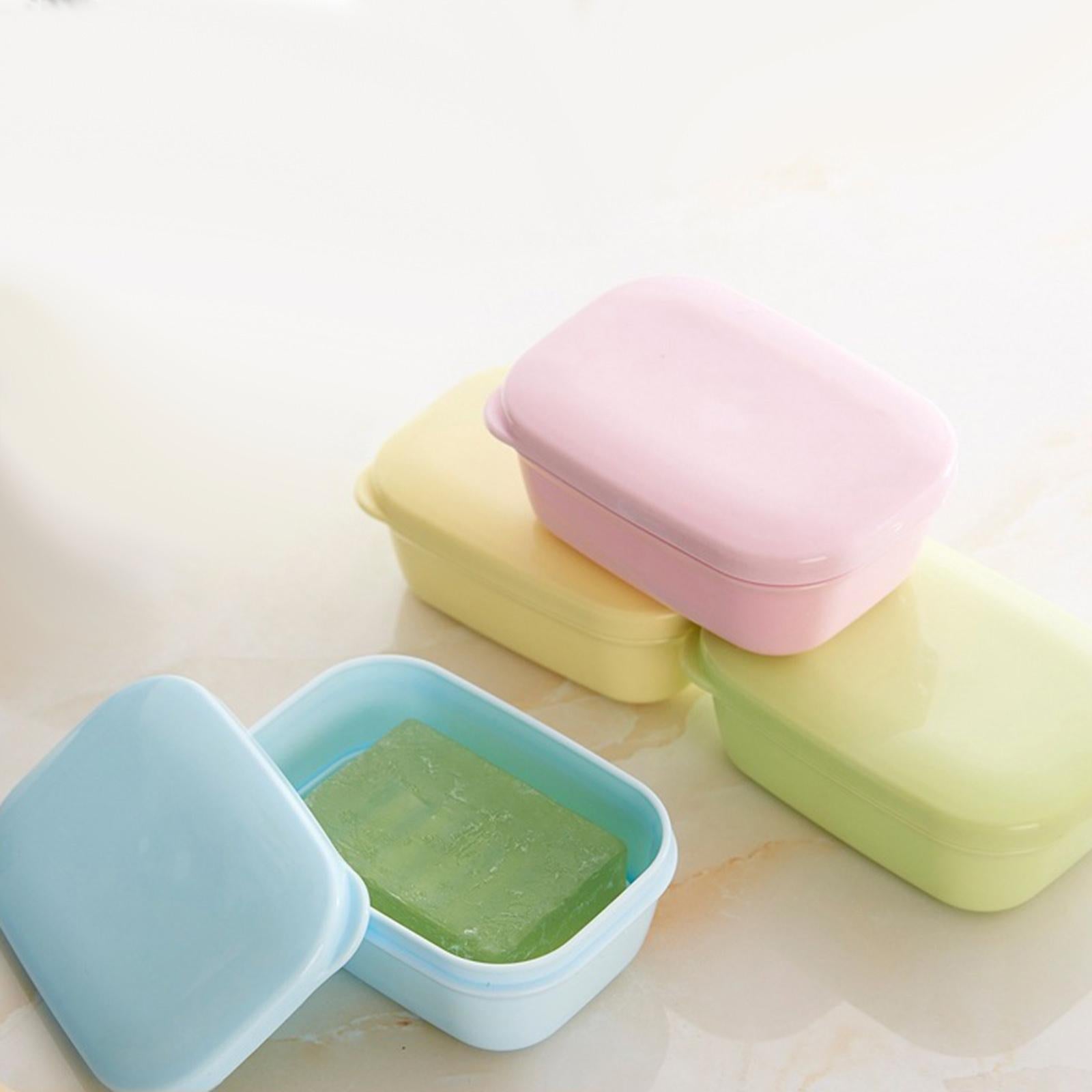 4xDetachable Soap Holder with Lid with Removable Draining Tray for Camping Gym Blue