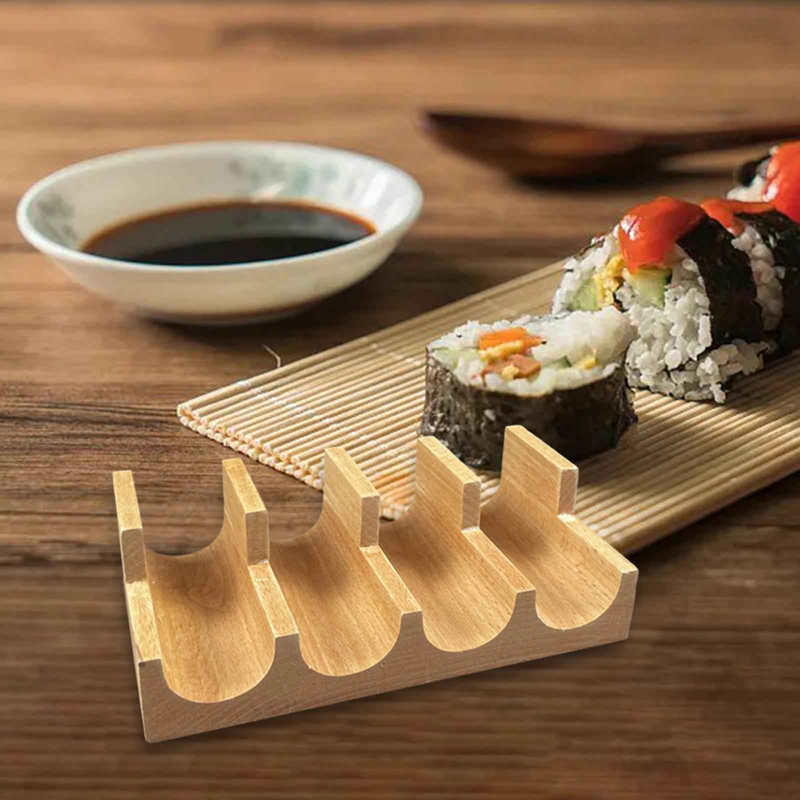 Japanese Sushi Rack Stand Wooden Tacos Holder for Gatherings Home Restaurant 4 Grid