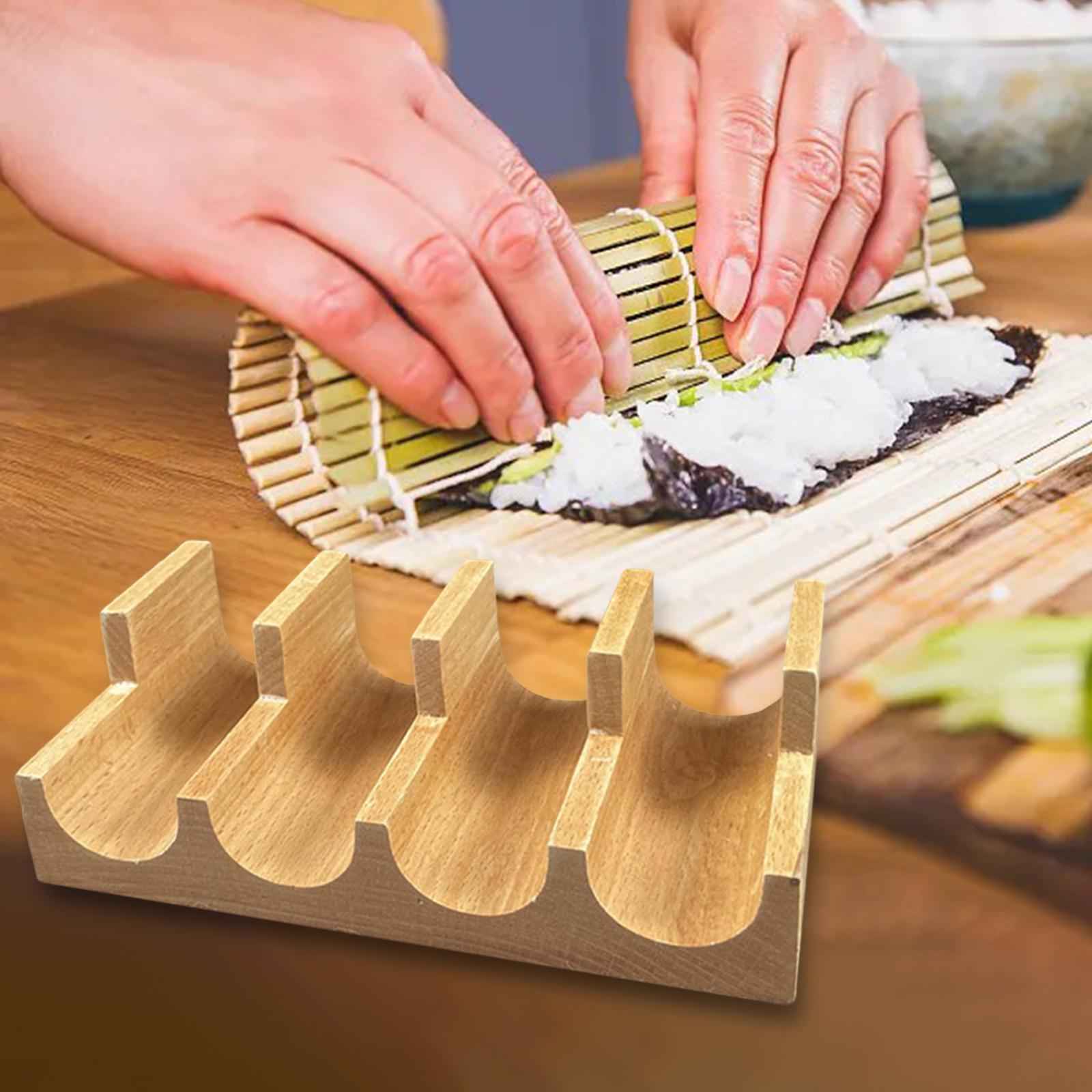Japanese Sushi Rack Stand Wooden Tacos Holder for Gatherings Home Restaurant 4 Grid