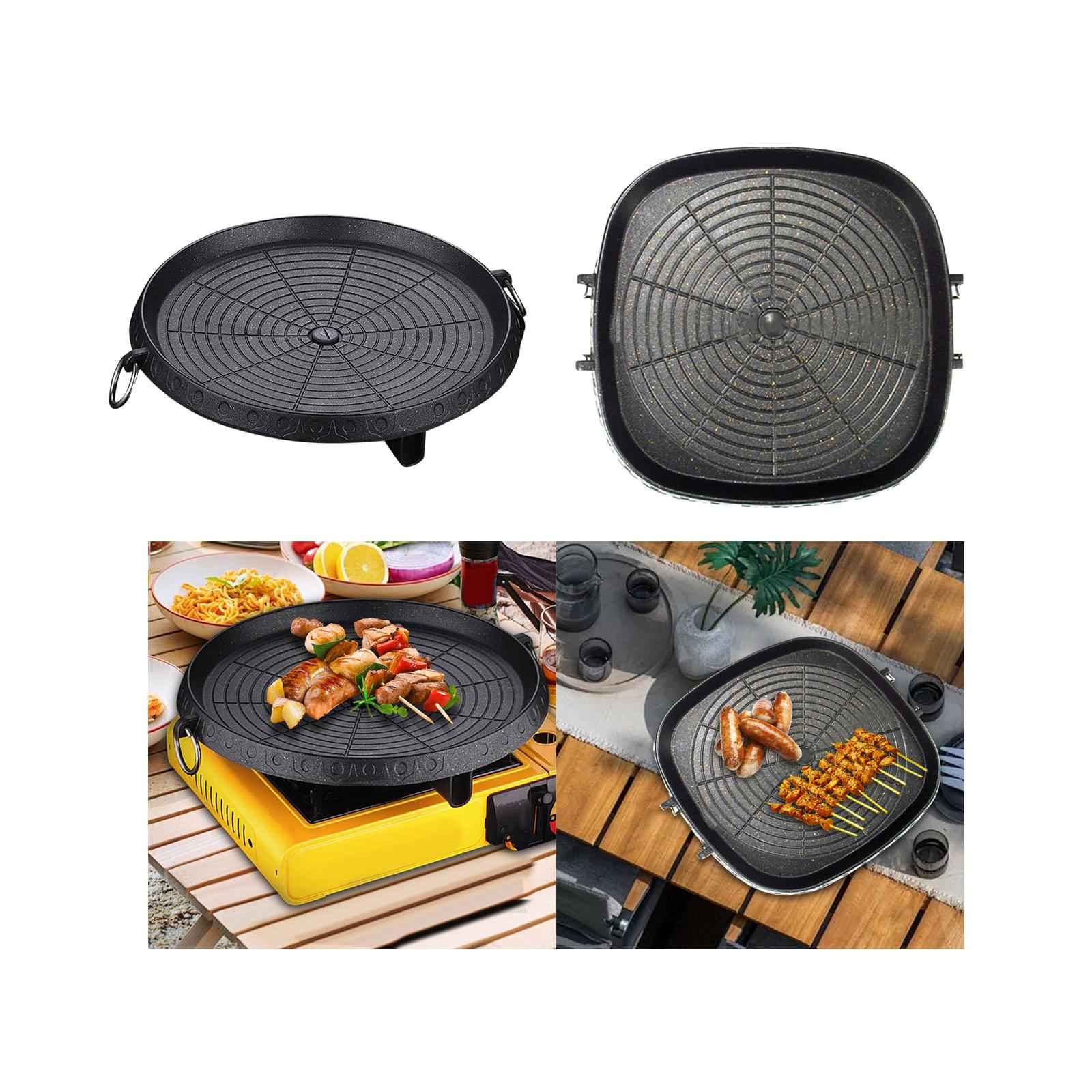 Korean Grilling Pan Kitchen Tool BBQ Plate for Garden Home Barbecue Campfire Round
