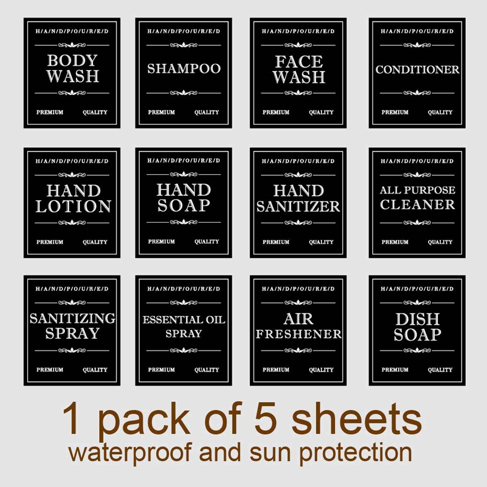 12x Soap Labels for Bottles Kitchen Cleaning Labels for Bathroom Accessories