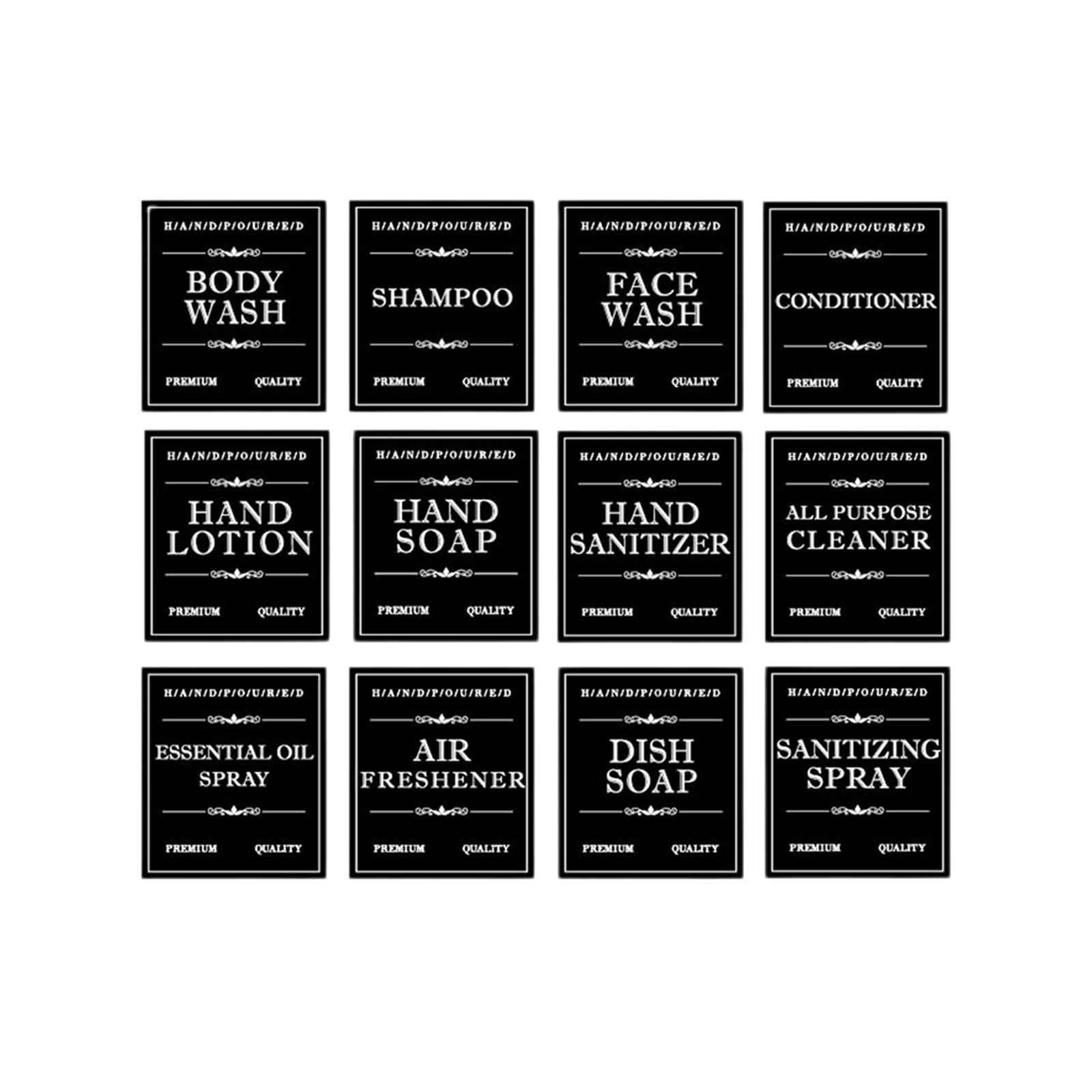 12x Soap Labels for Bottles Kitchen Cleaning Labels for Bathroom Accessories
