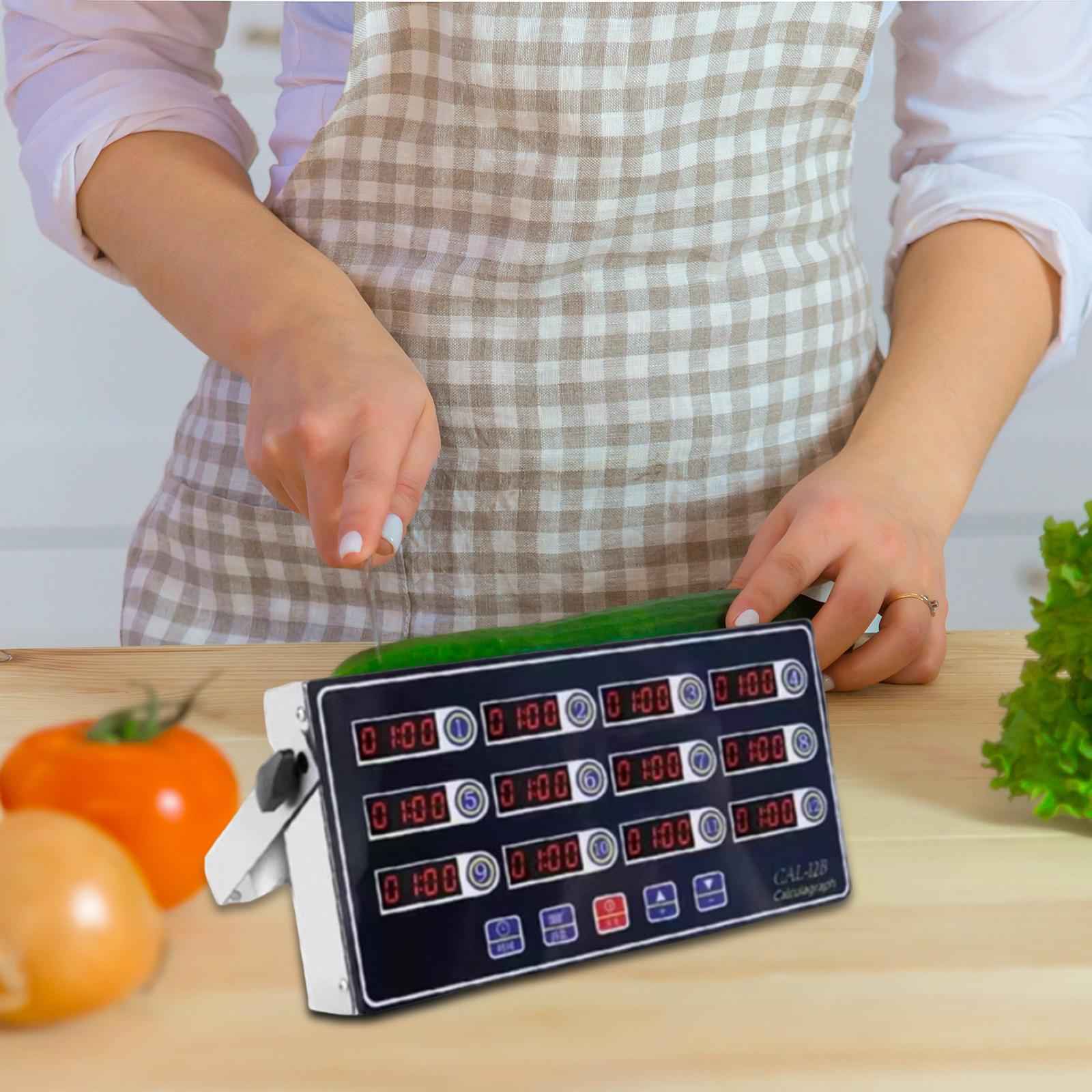 Digital Kitchen Timer LED Display Commercial Fryer Reminder for Kitchen Home 12 Channels