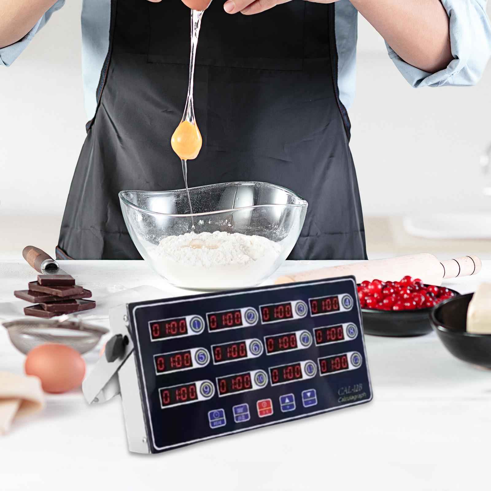 Digital Kitchen Timer LED Display Commercial Fryer Reminder for Kitchen Home 12 Channels