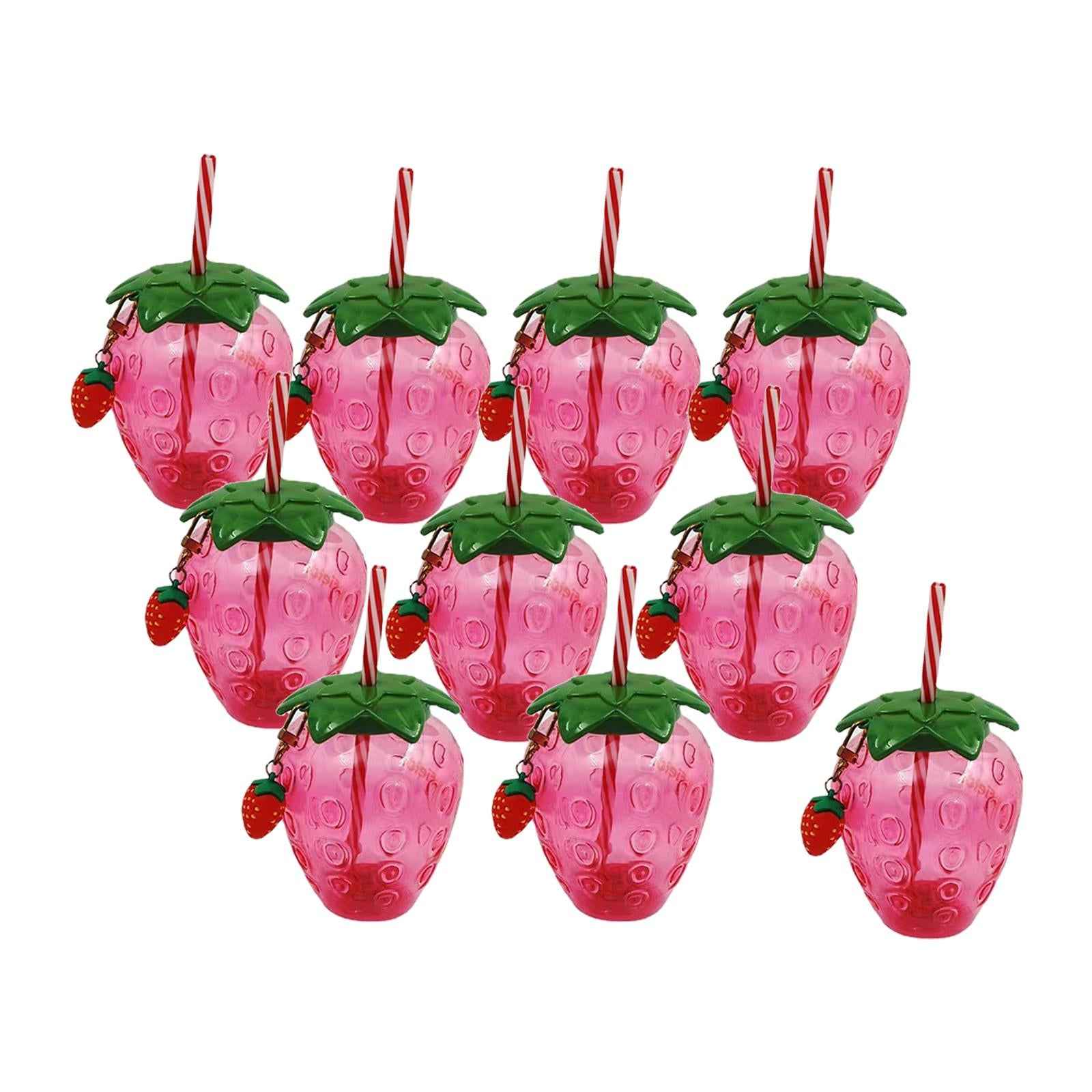 10x Strawberry Sippy Cup with Straw for Kids for Hawaiian Household Birthday Pink Keychain