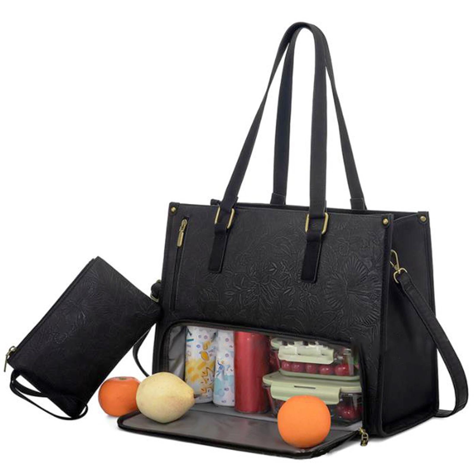Womens Tote Bag PU Leather Computer Shoulder Handbag for Collage Work Travel