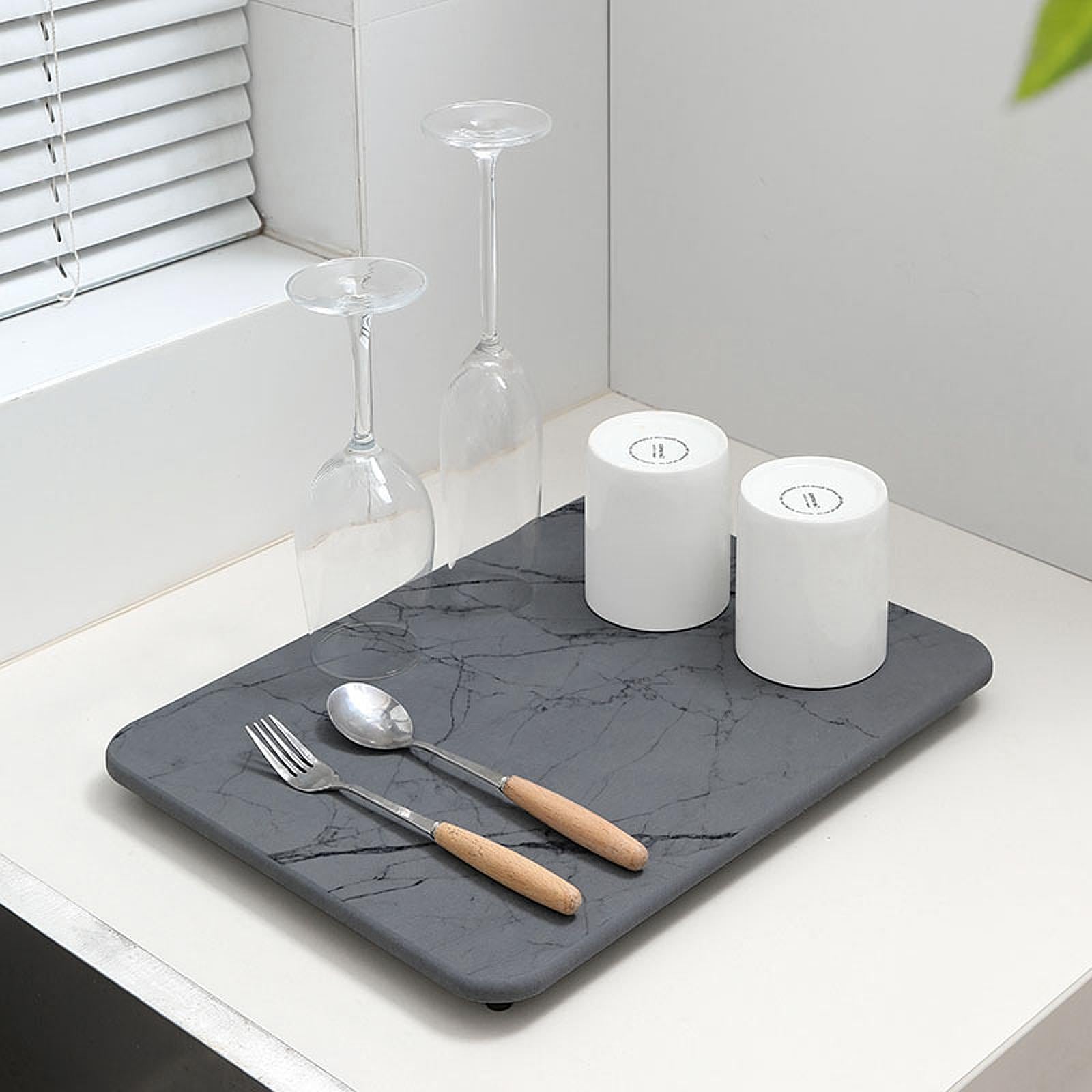 Dish Drying Pad Quick Drying Sink Tray Mat for Bathroom Kitchen Sink Bottles Dark Gray