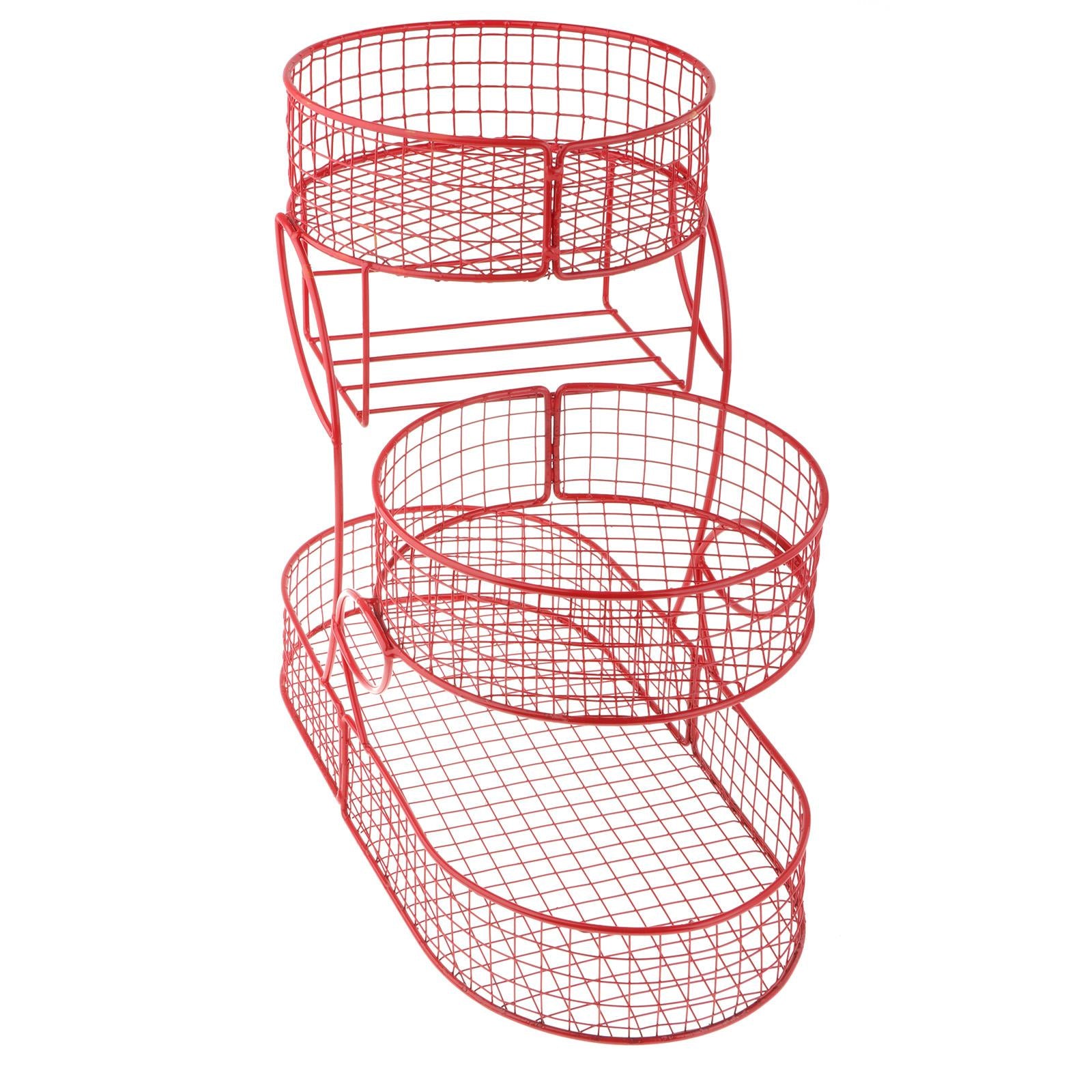Fruit Basket 3 Tiered Large Capacity Storage Basket for Onion Produce Veggie Red