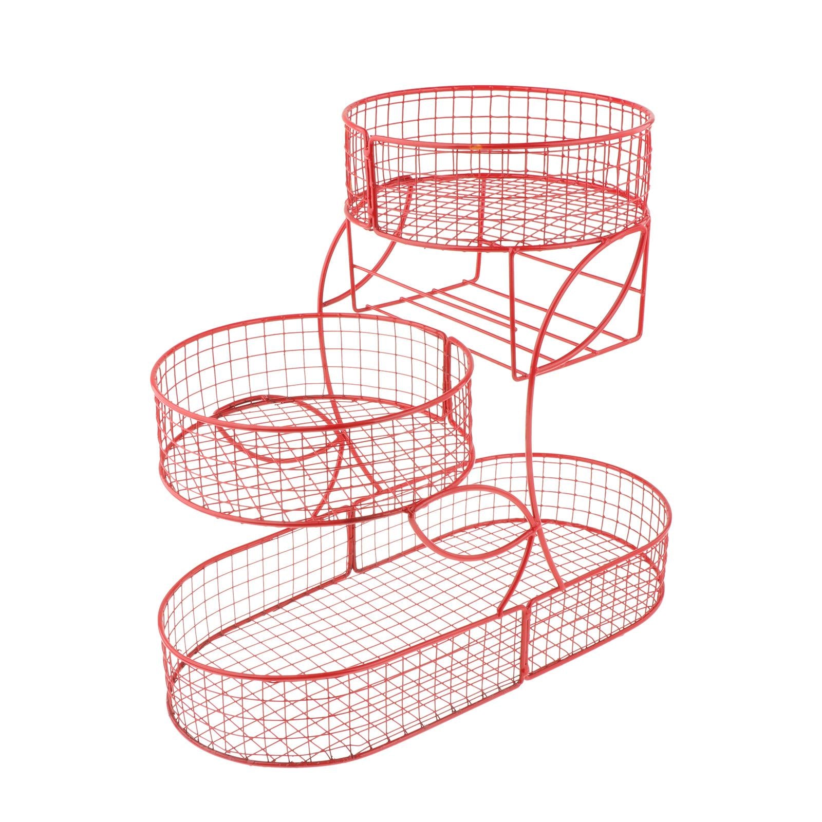 Fruit Basket 3 Tiered Large Capacity Storage Basket for Onion Produce Veggie Red