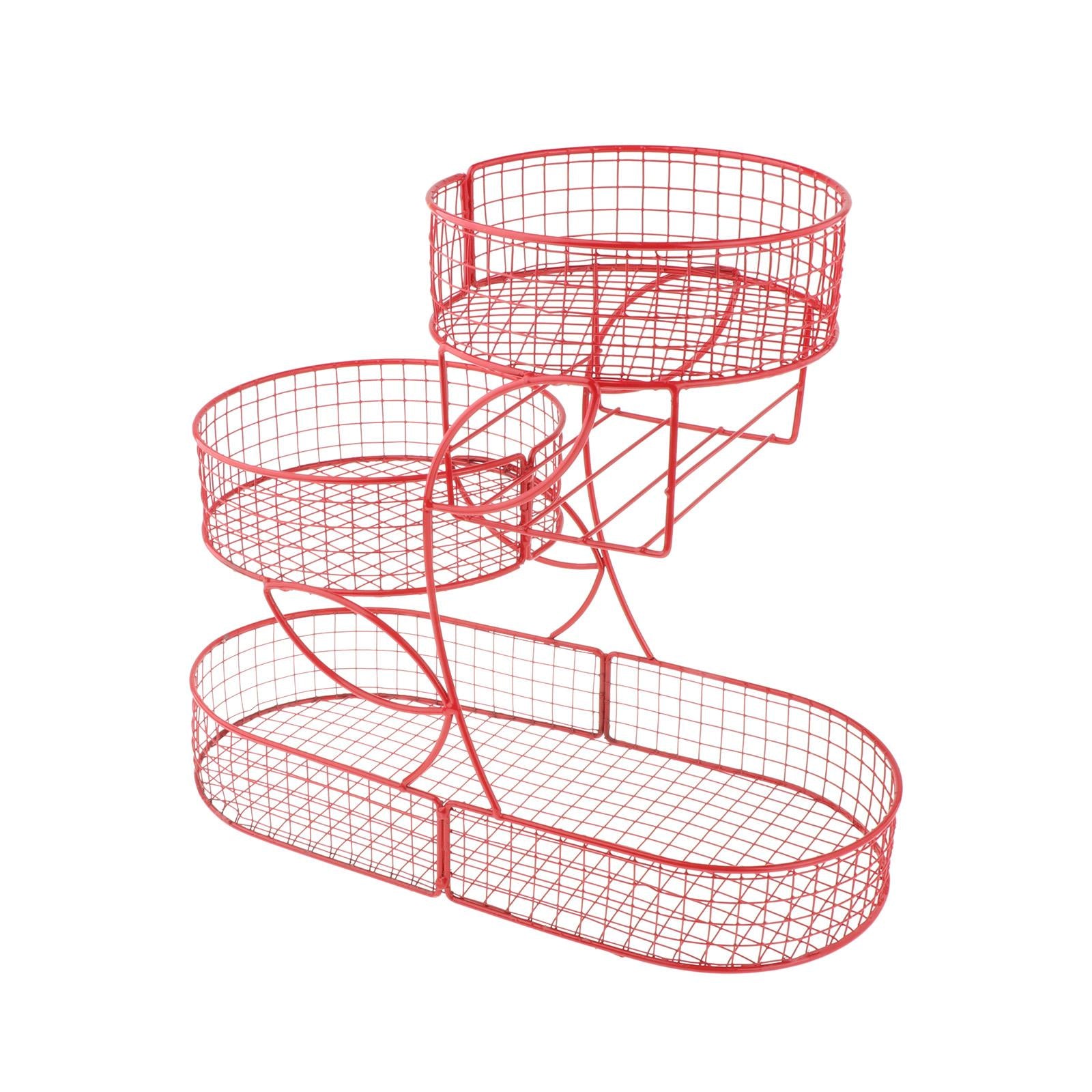Fruit Basket 3 Tiered Large Capacity Storage Basket for Onion Produce Veggie Red
