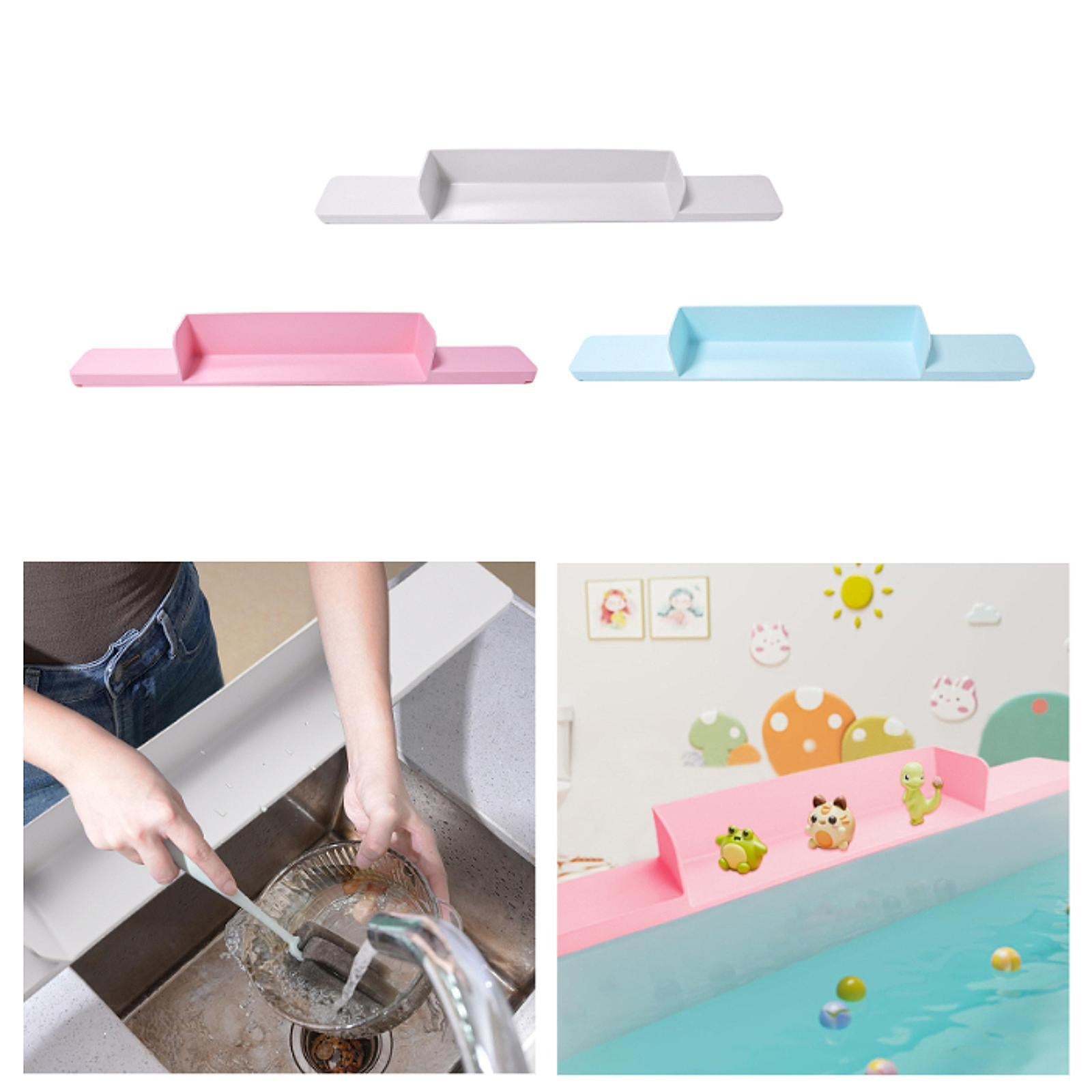 Bathtub Splash Guard Toy Tray Water Guard Shelf for Bathtub Bathroom Kitchen Gray