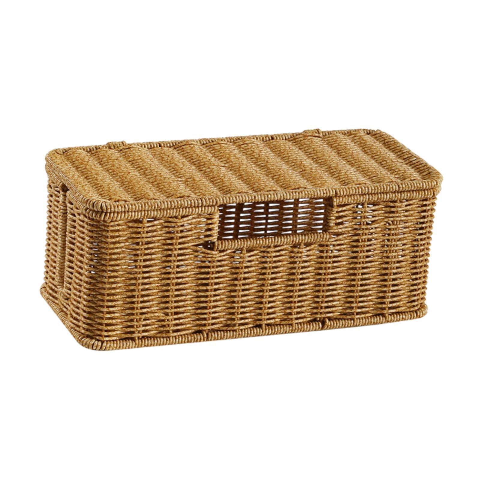 Cable Management Box Imitation Rattan Desk Storage Charger PC Cord Organizer 32x14x13cm 3 Slots