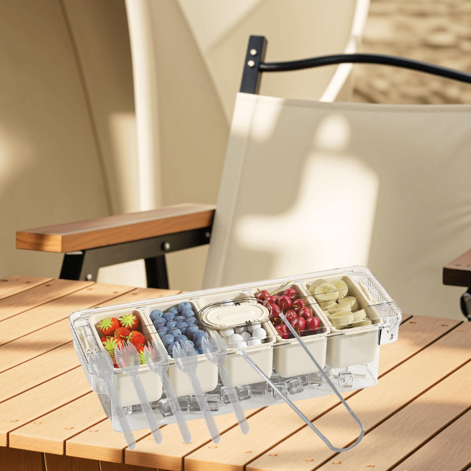 Divided Serving Tray Portable Travel for Desserts Veggies Treats 1 Box 1 Clip 5 Spoon