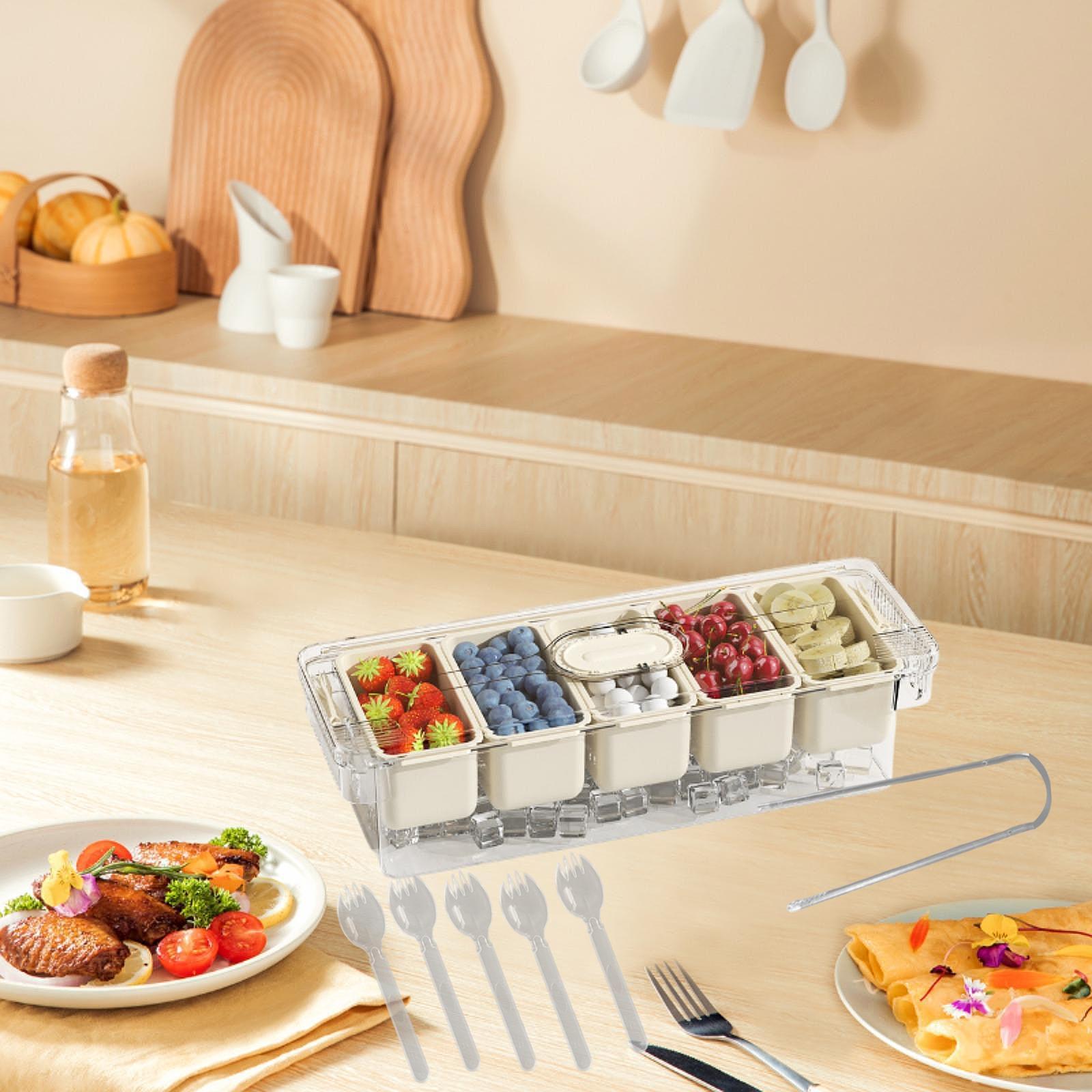 Divided Serving Tray Portable Travel for Desserts Veggies Treats 1 Box 1 Clip 5 Spoon