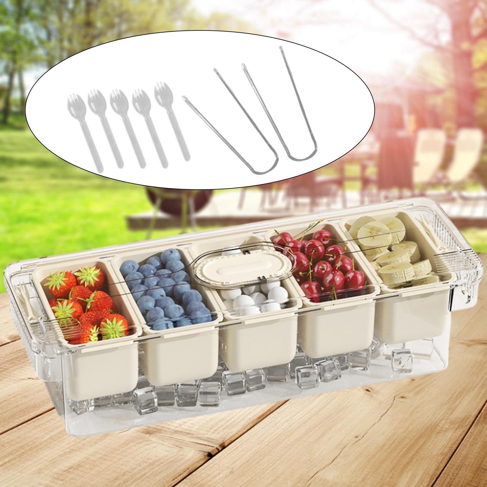 Divided Serving Tray Portable Travel for Desserts Veggies Treats 1 Box 2 Clip 5 Spoon