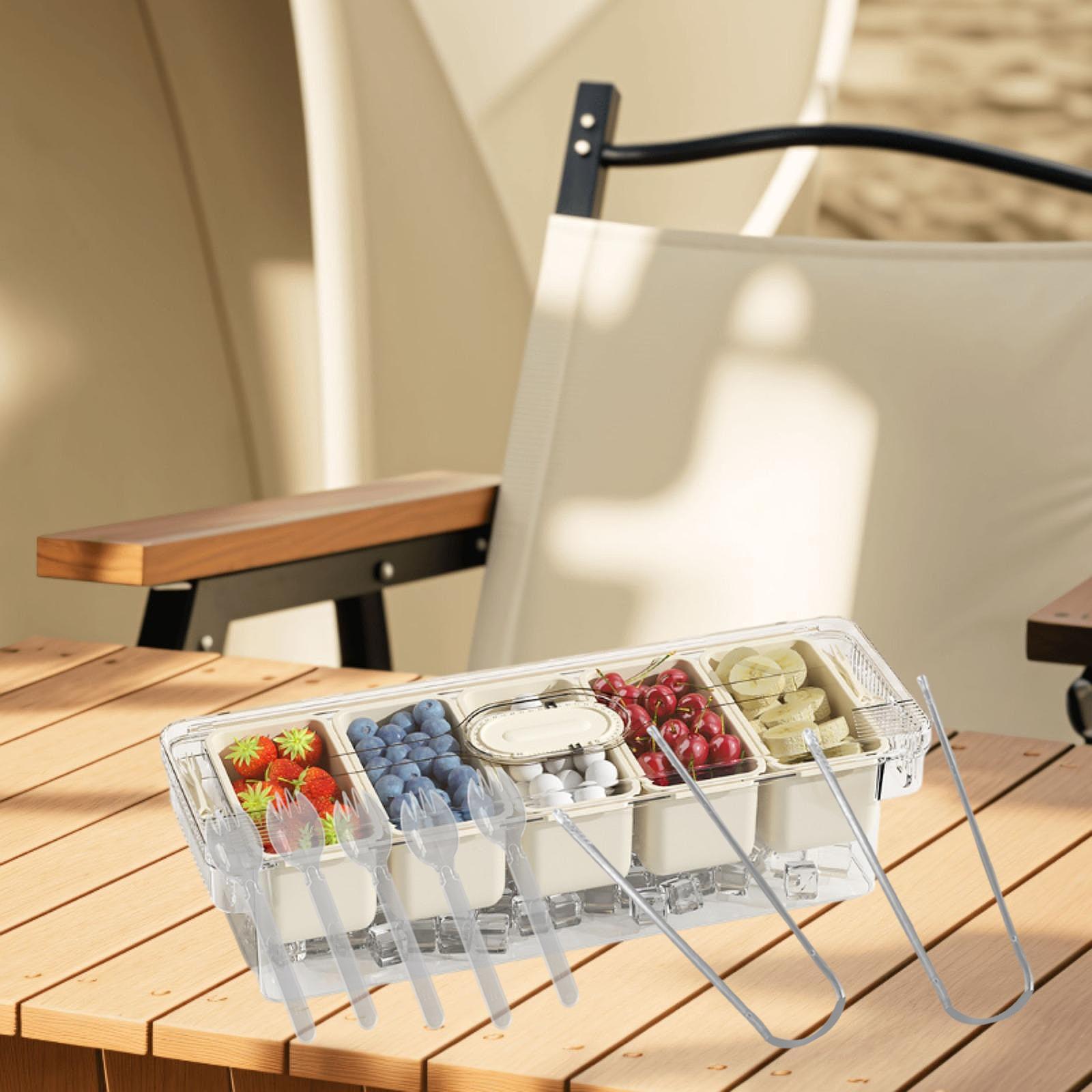 Divided Serving Tray Portable Travel for Desserts Veggies Treats 1 Box 2 Clip 5 Spoon