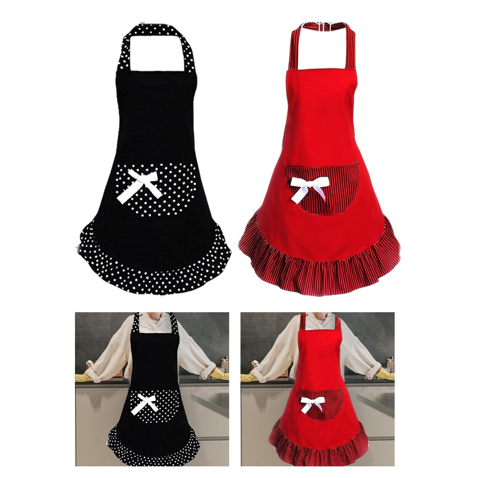 Bowknot Funny Apron Frilly Maid Ladies Cute Lovely Restaurant Vintage Design Black