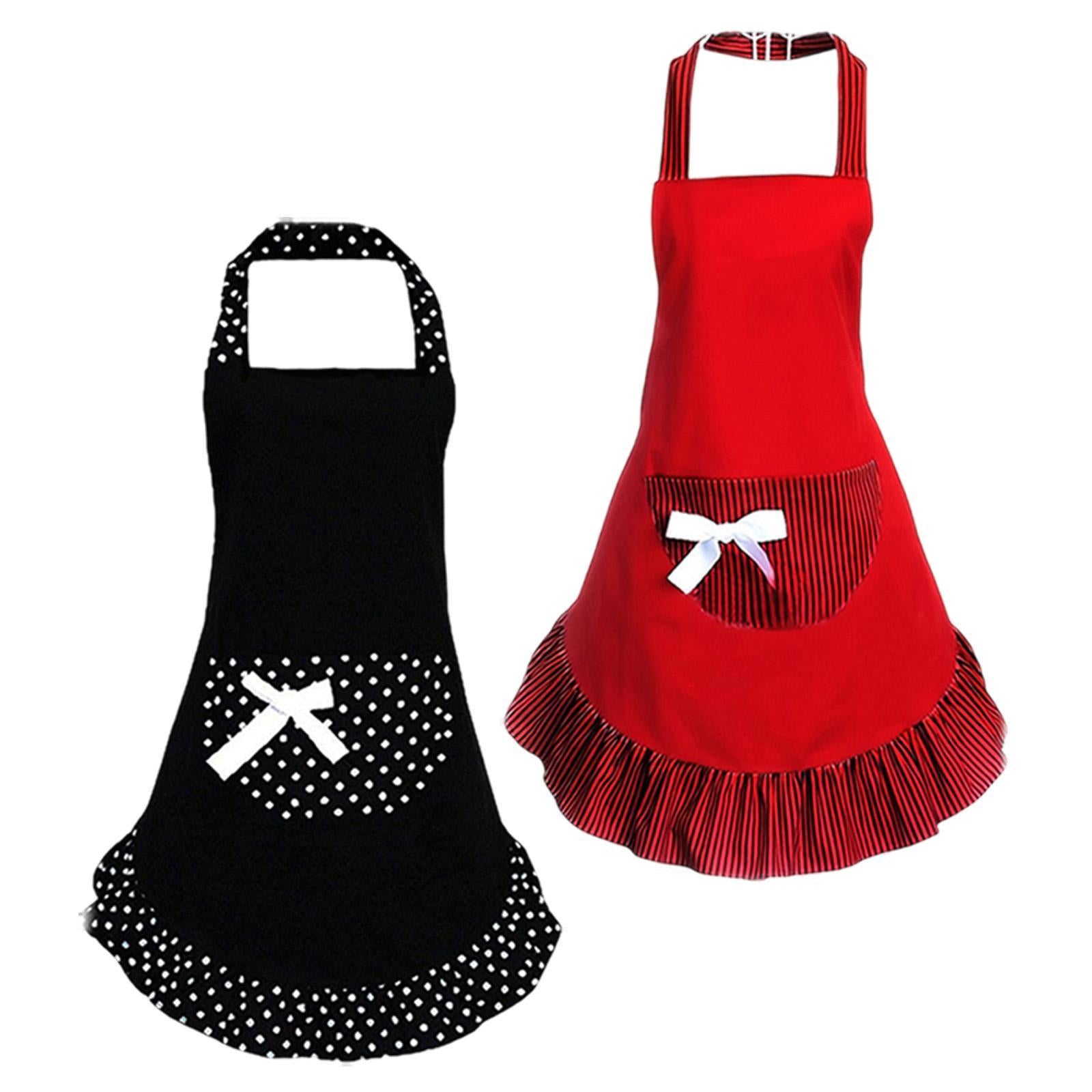 Bowknot Funny Apron Frilly Maid Ladies Cute Lovely Restaurant Vintage Design Black