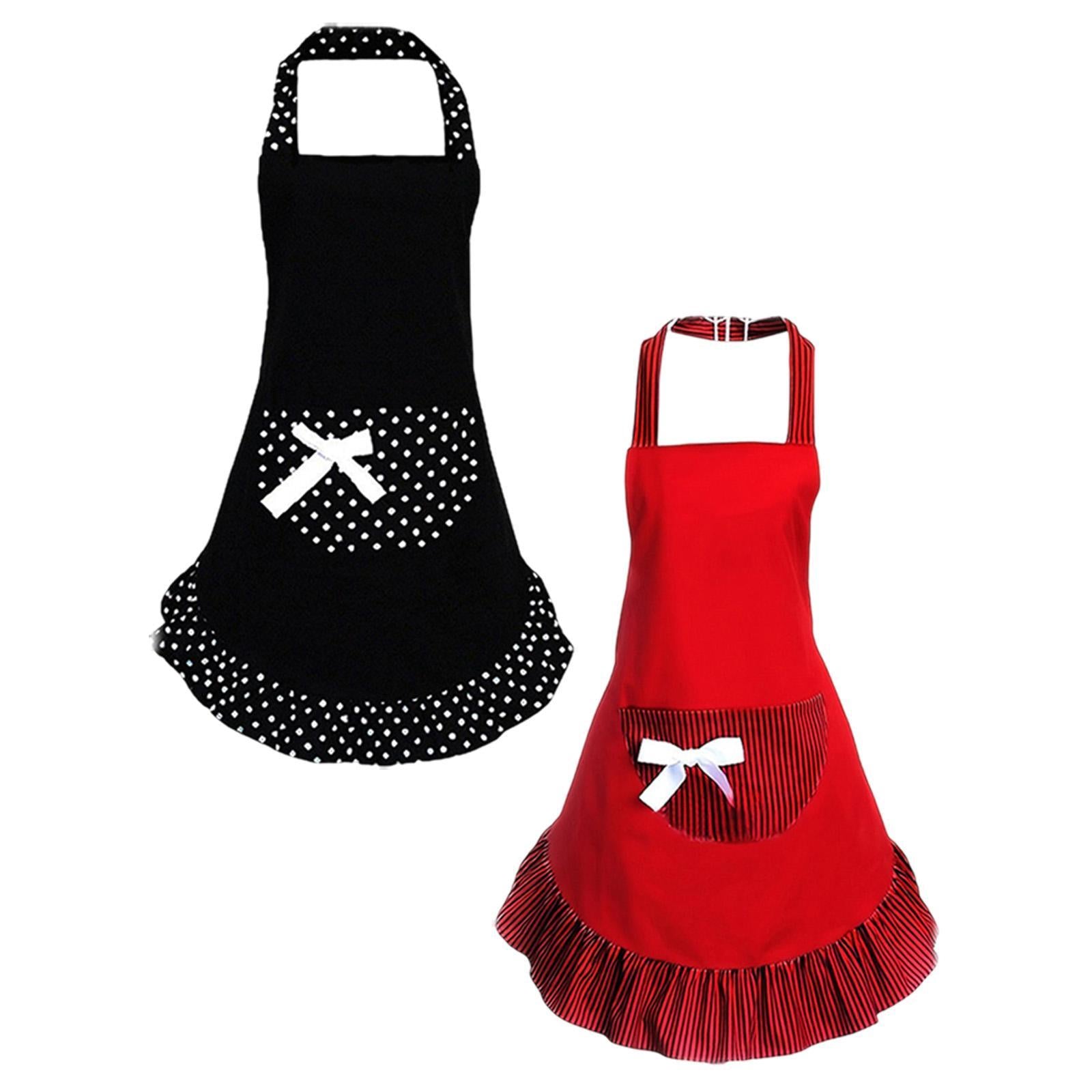 Bowknot Funny Apron Frilly Maid Ladies Cute Lovely Restaurant Vintage Design Black