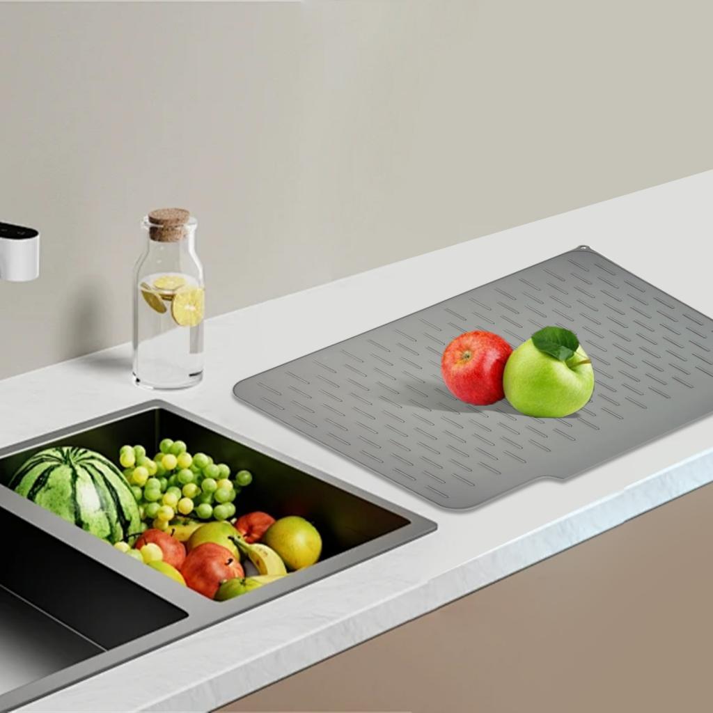 Dish Drying Mat Large for Glass Utensil 22.8x17.7" Bar Counter Draining Mat Gray"