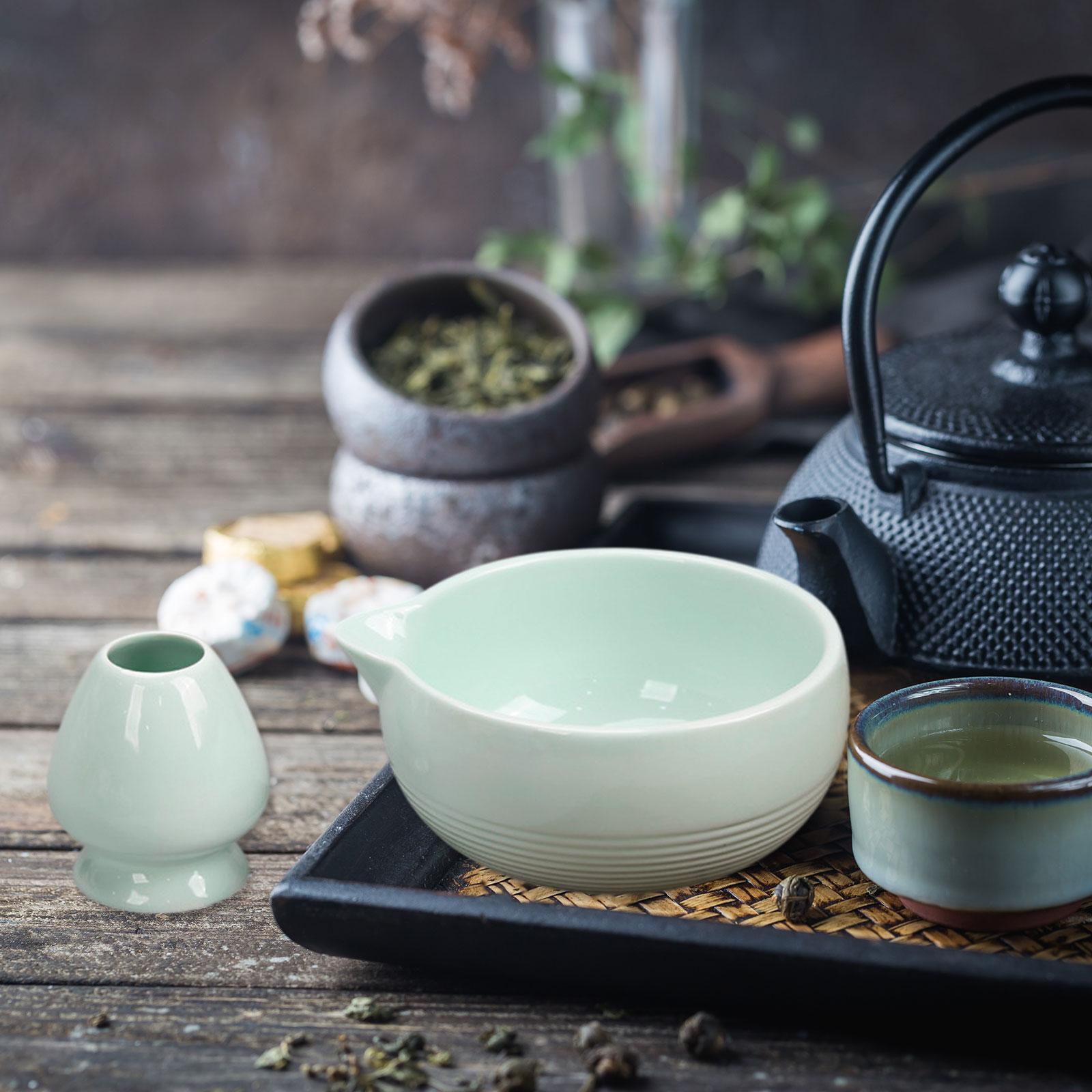 Chinese Matcha Tea Ceremony Set Ceramic Matcha Bowl for Home Tea Room Office Green