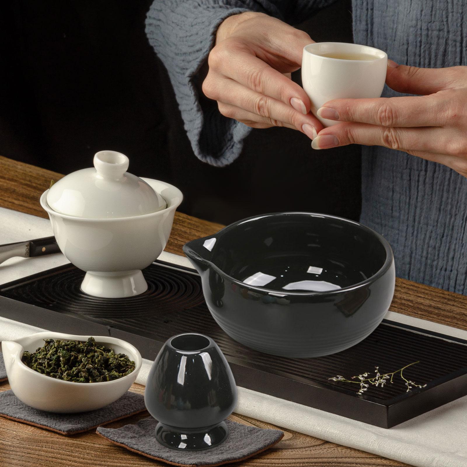 Chinese Matcha Tea Ceremony Set Ceramic Matcha Bowl for Home Tea Room Office Black
