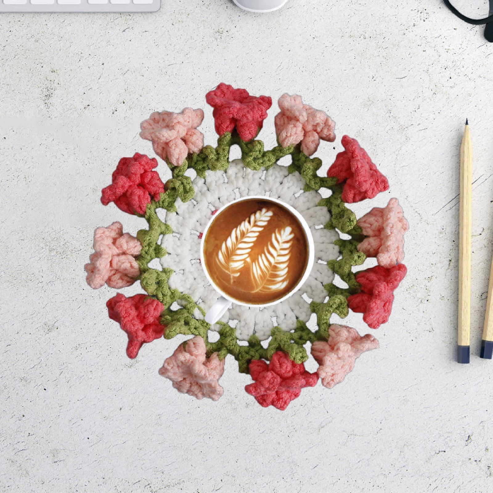 Crochet Coaster Gift Coffee Table Protector for Dining Room Countertop Decor Pink