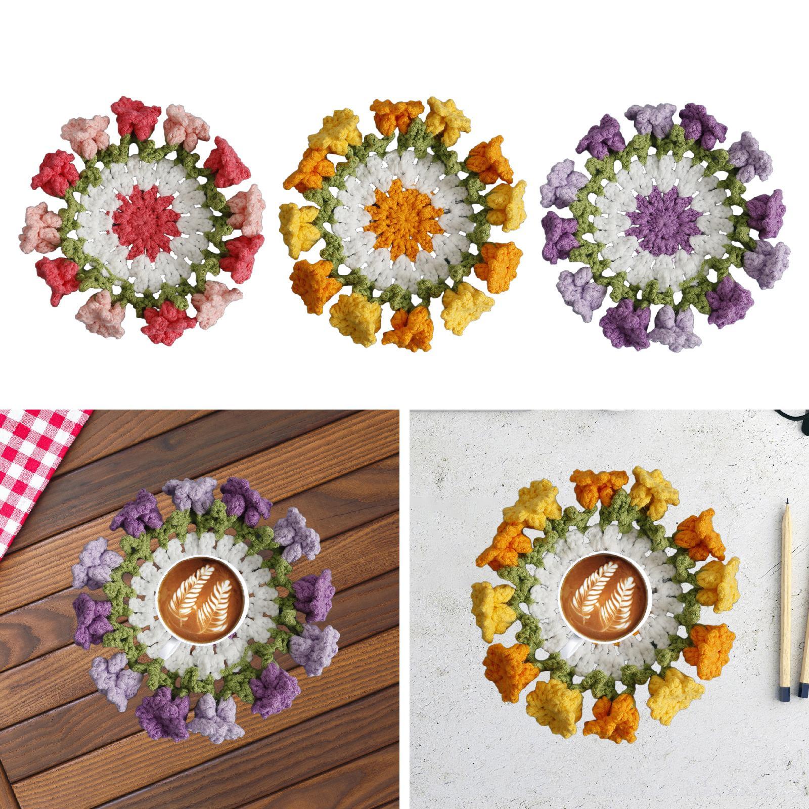 Crochet Coaster Gift Coffee Table Protector for Dining Room Countertop Decor Pink