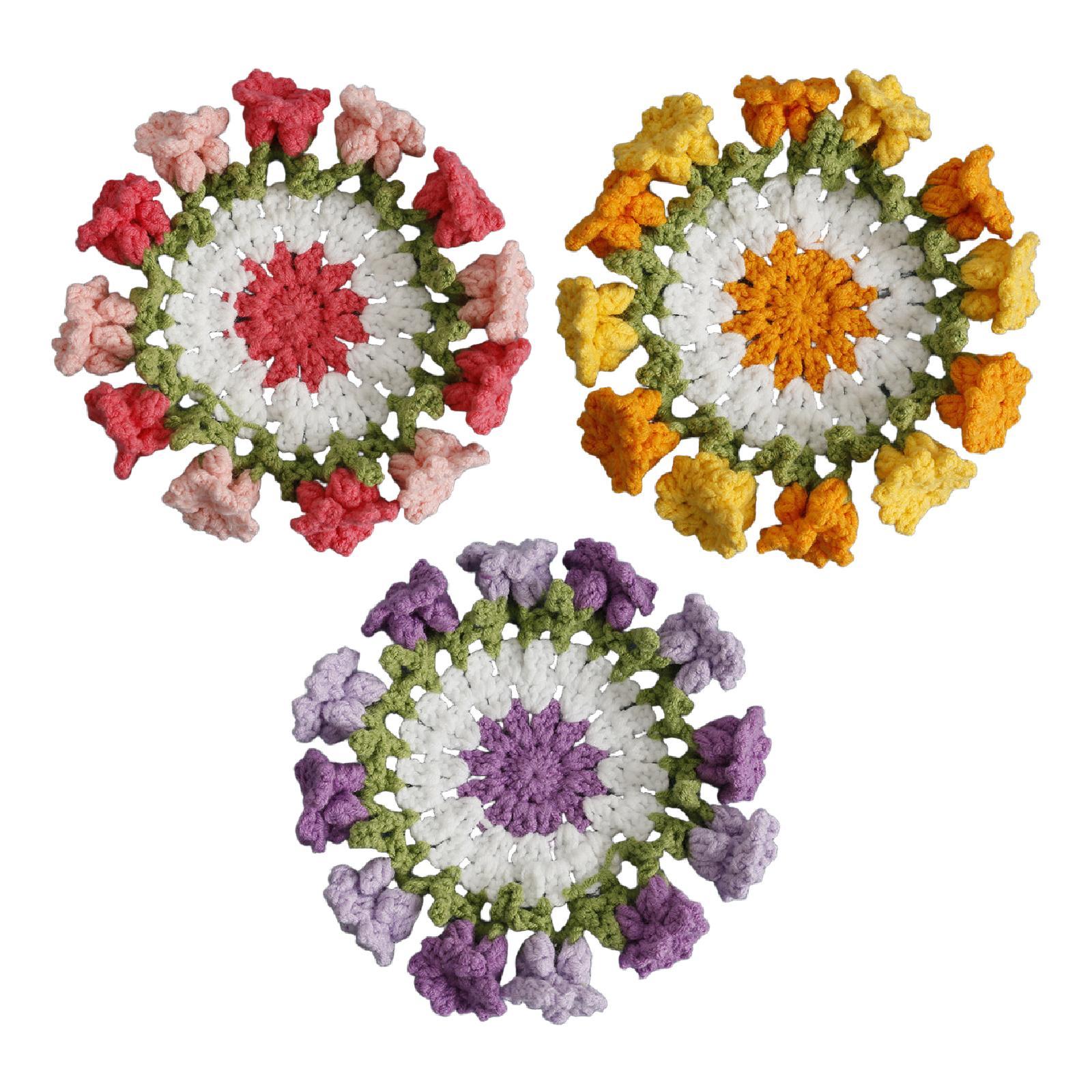 Crochet Coaster Gift Coffee Table Protector for Dining Room Countertop Decor Pink