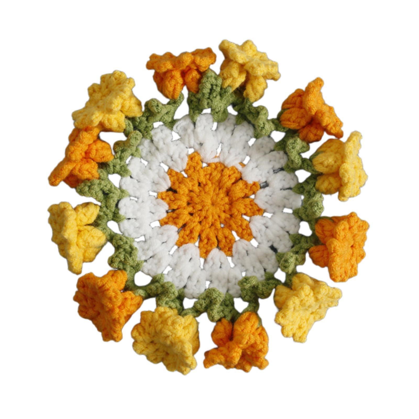 Crochet Coaster Gift Coffee Table Protector for Dining Room Countertop Decor Orange