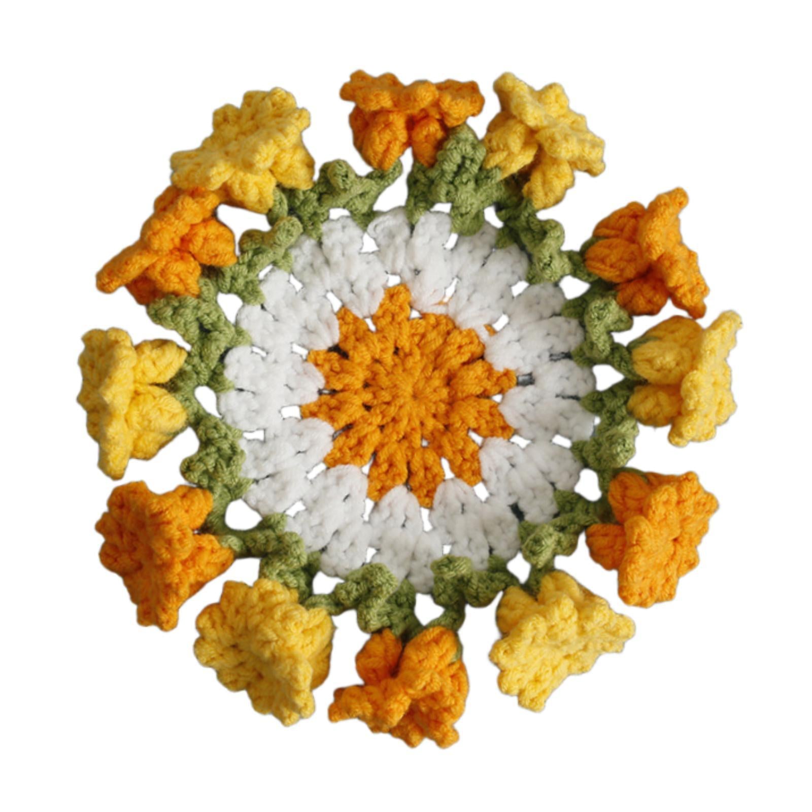 Crochet Coaster Gift Coffee Table Protector for Dining Room Countertop Decor Orange