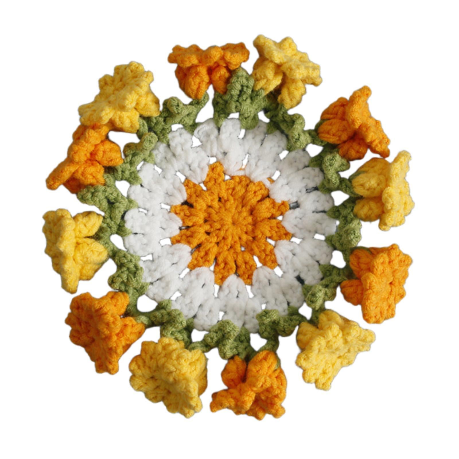 Crochet Coaster Gift Coffee Table Protector for Dining Room Countertop Decor Orange